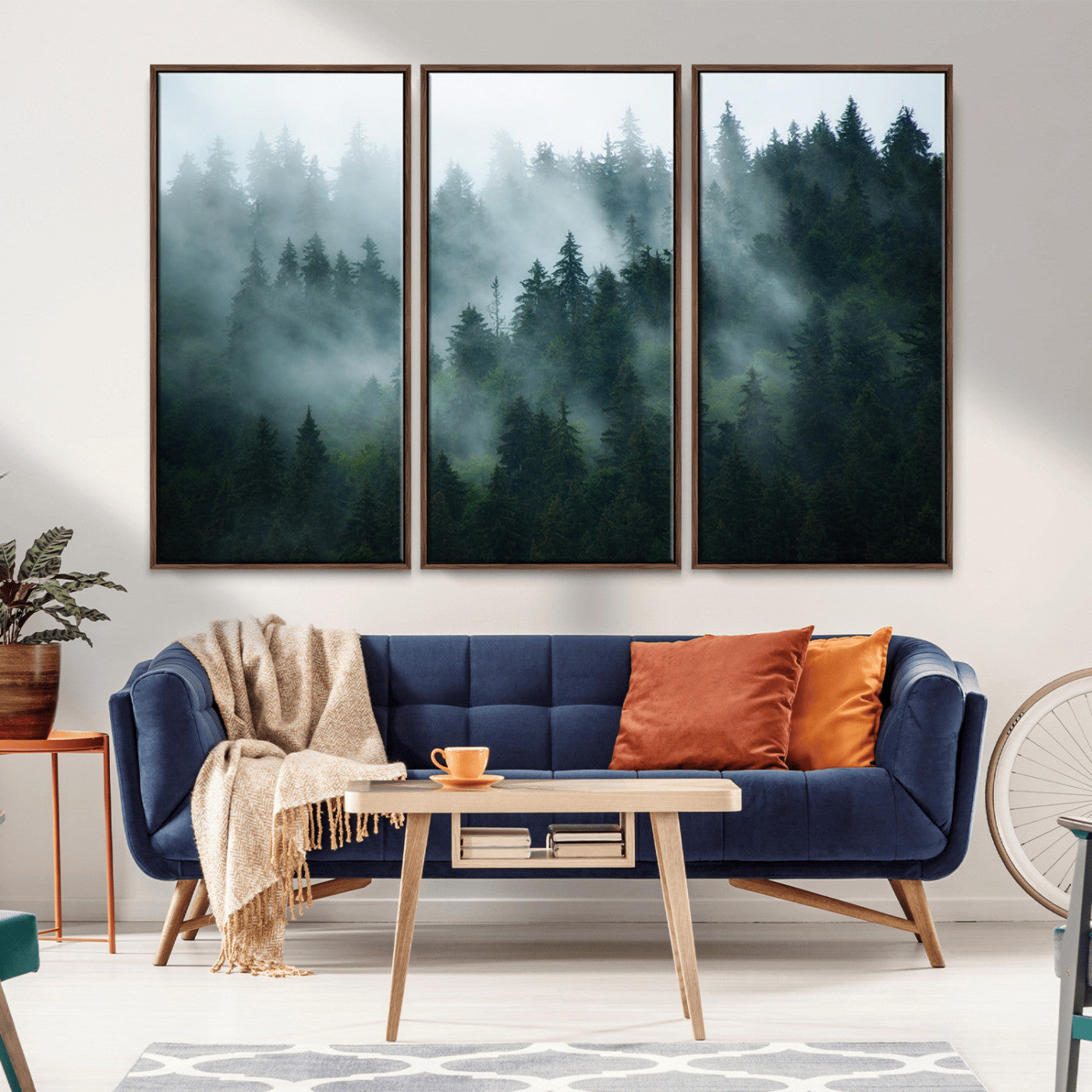 MGV-FC-48X32-3P - Foggy Forest 3-Panel Canvas Wall Art | Large Giclée Nature Scene Print for Living Room, Office, or