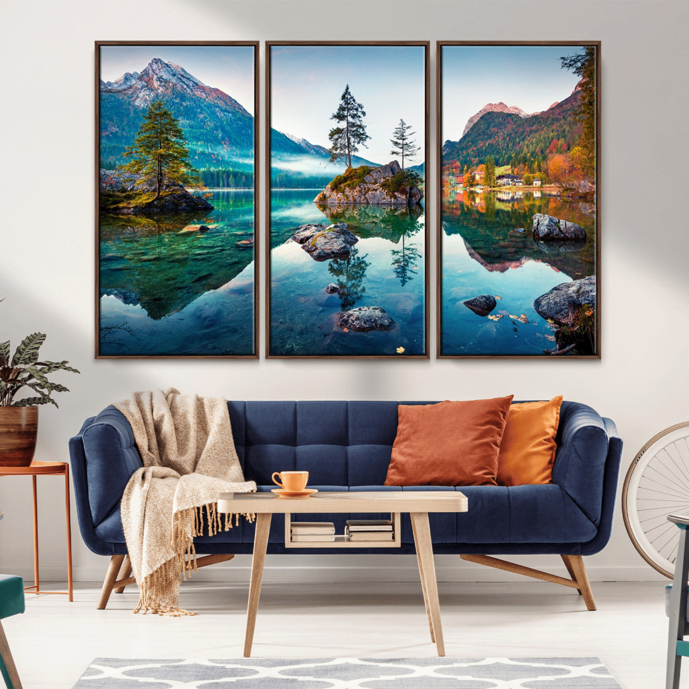 -Crystal Clear Lake Wall Art | Mountains Wall Art Canvas | 3 Panel Large Landscape Print for Dining