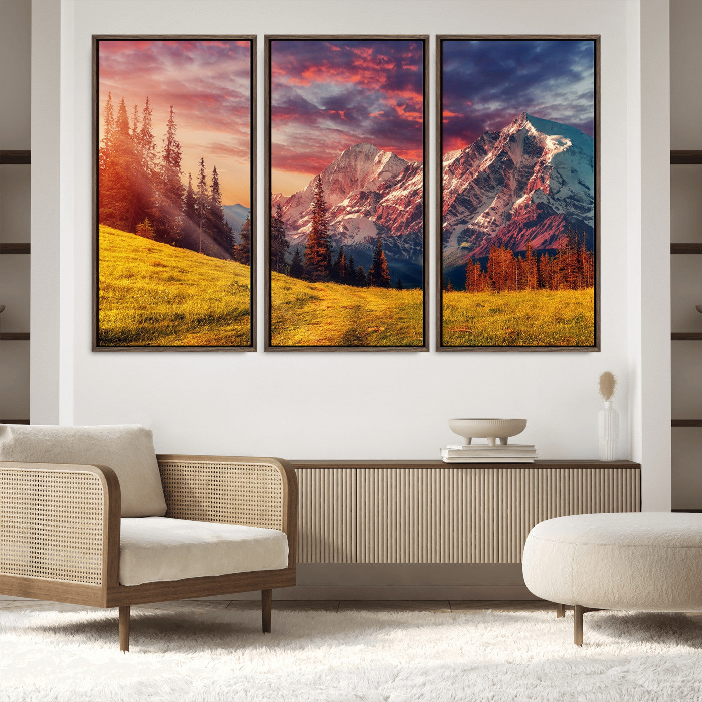 48448-MGV-FC-48X32-3P_Walnut-Mountain and Daylight Red Sunset Wall Art Canvas Print