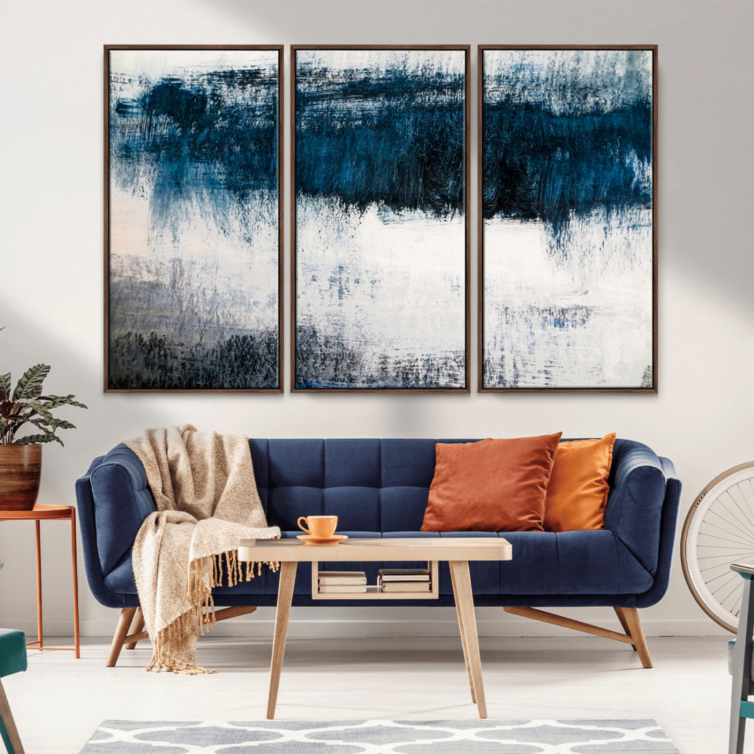 Abstract Blue and White Canvas Art | Large Wall Art for Modern Living Room Decor