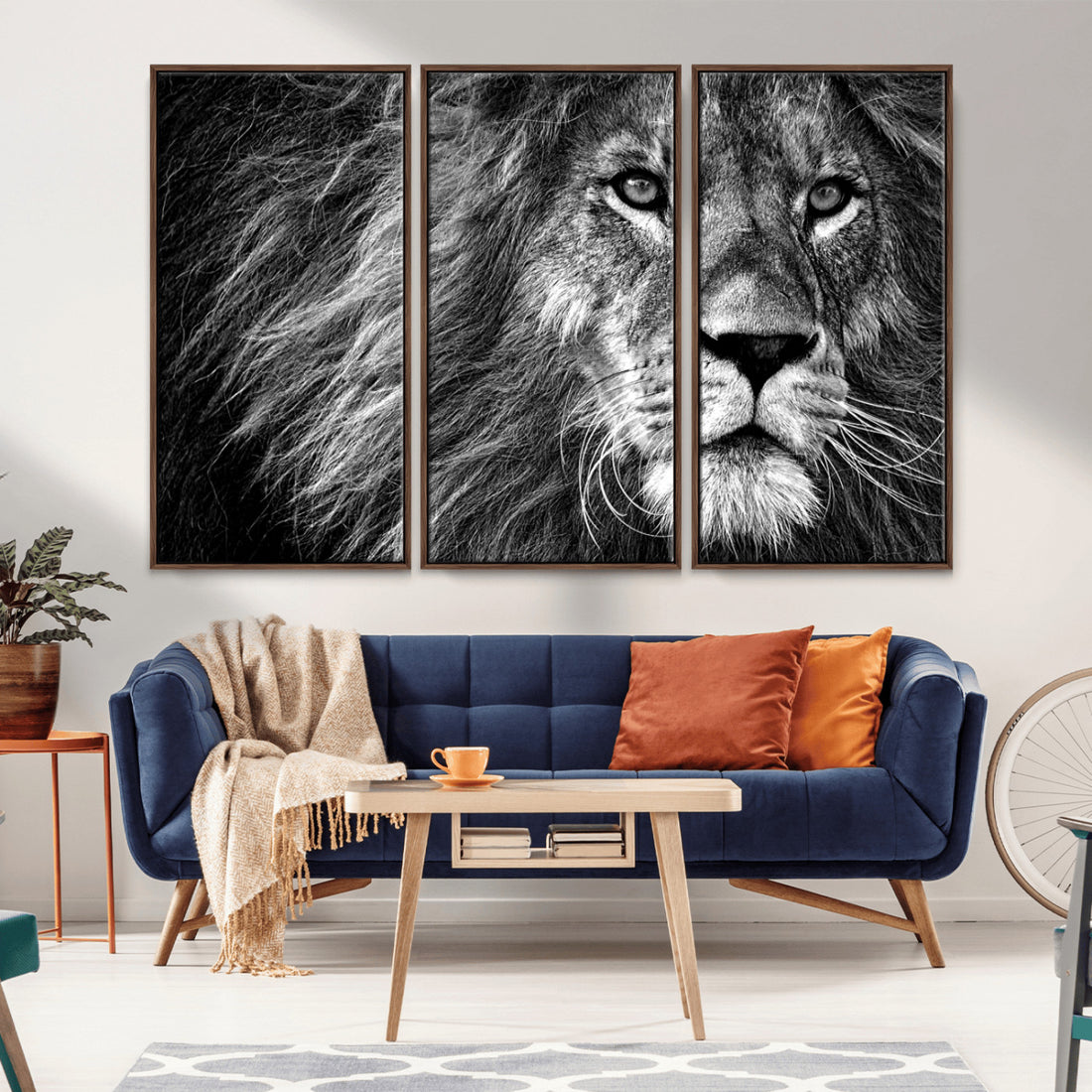 Black and White Lion Canvas Wall Art Print | Wildlife Portrait