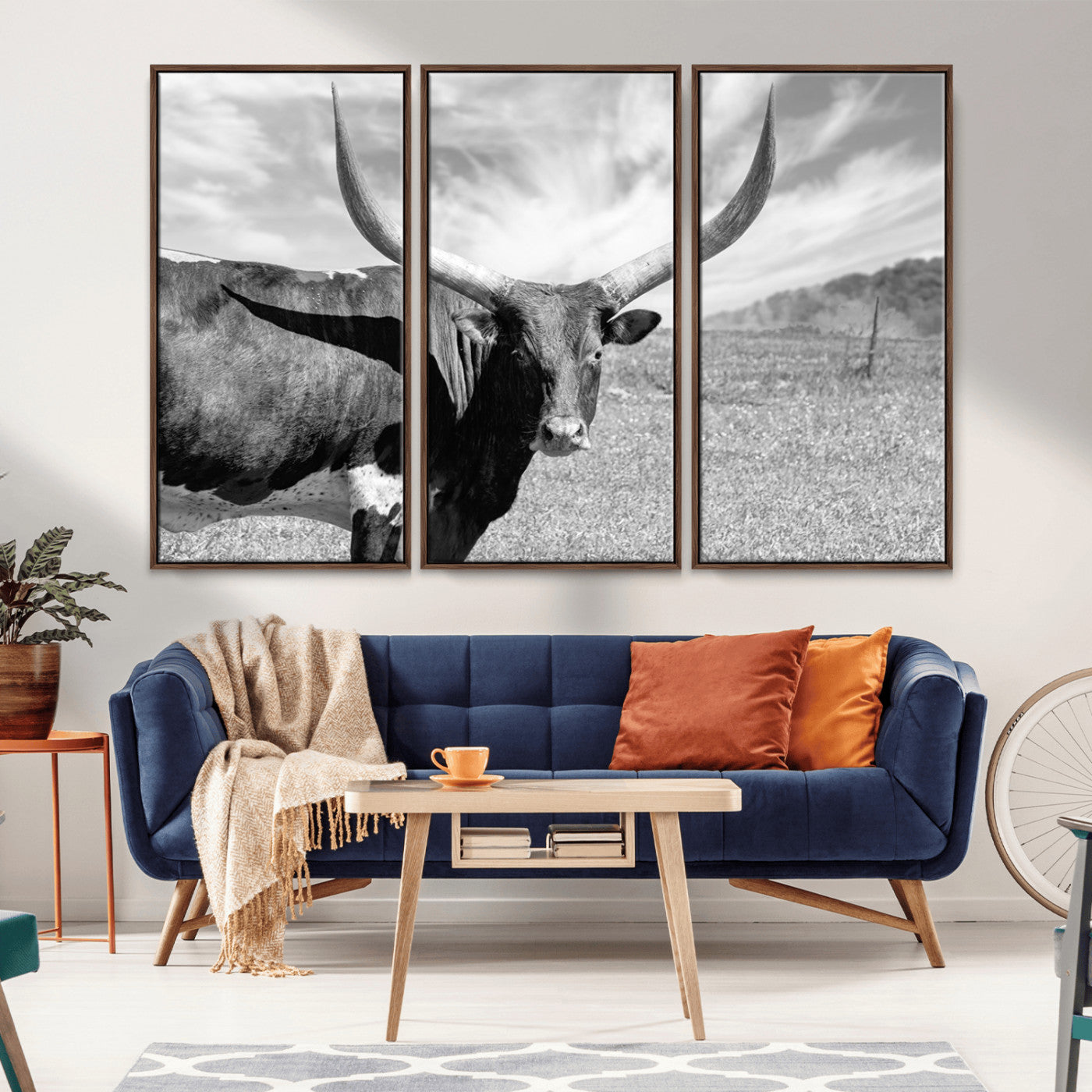 MGV-FC-48X32-3P - Longhorn Wall Art Canvas Print, Framed Ranch Wall Art Canvas Print