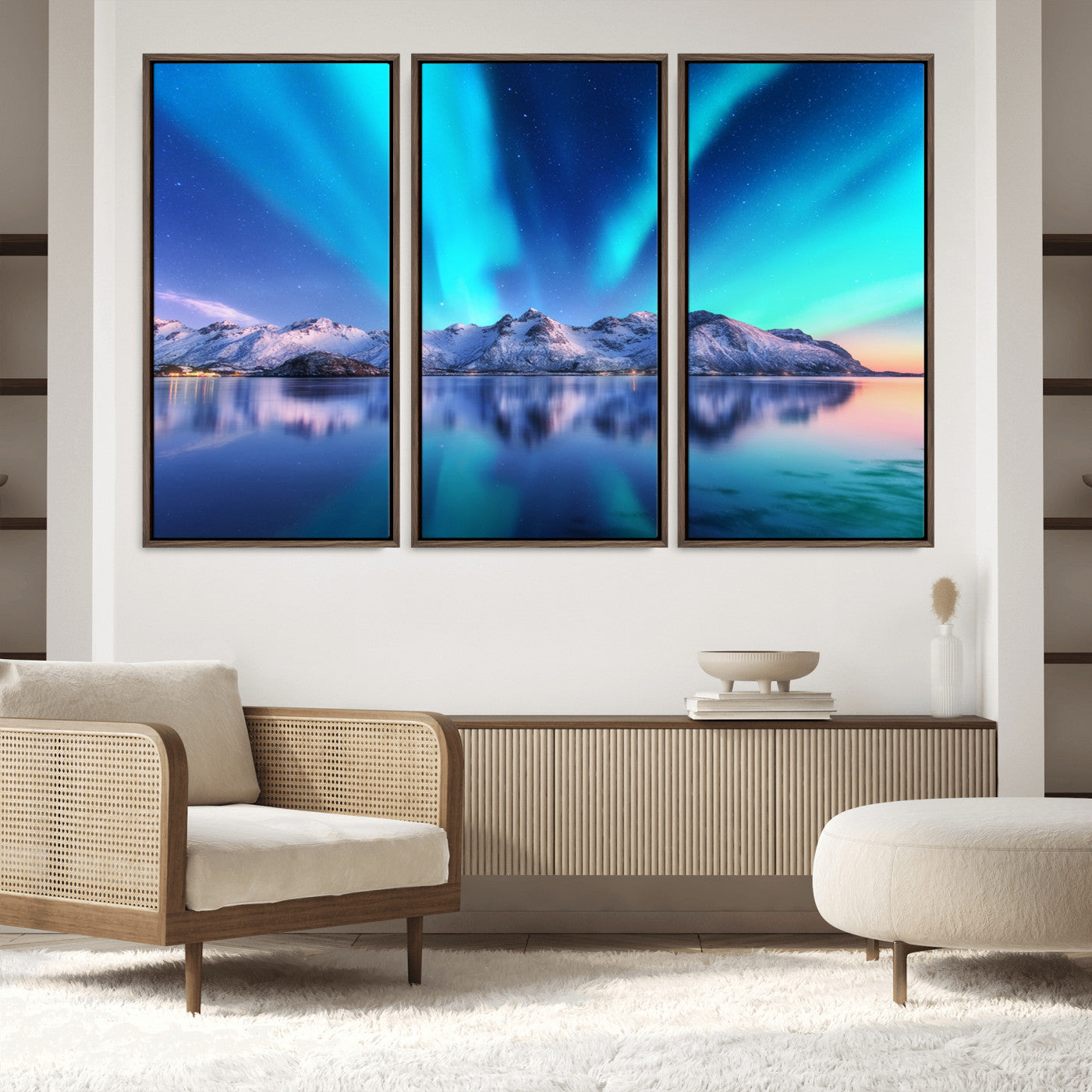 49902-MGV-FC-48X32-3P_Walnut-Northern Lights above Mountain Wall Art, Northern Lights Wall Art Canvas Print
