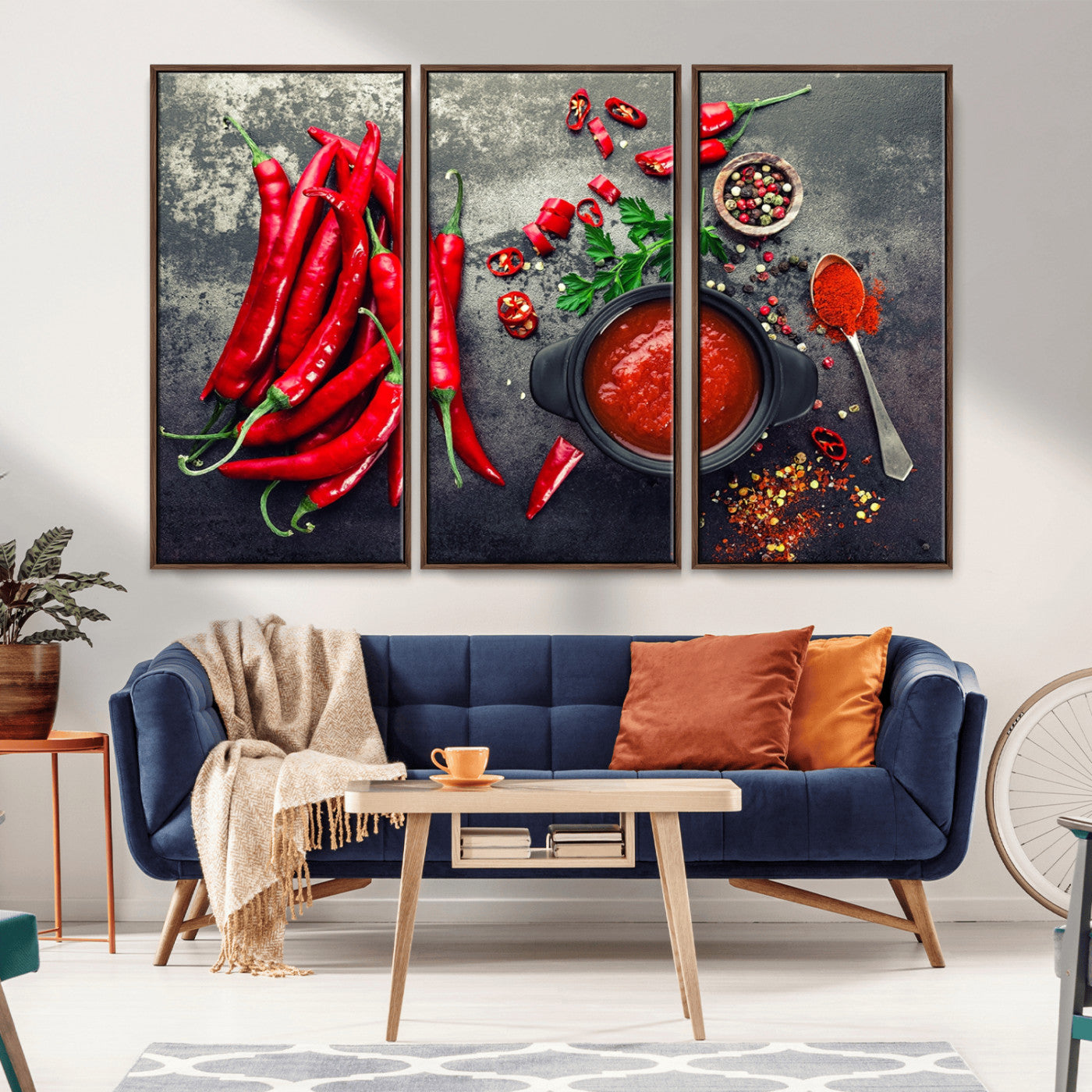 MGV-FC-48X32-3P - Red Pepper Kitchen and Restaurant Wall Wall Art, Red Pepper Kitchen Wall Decor Canvas Print