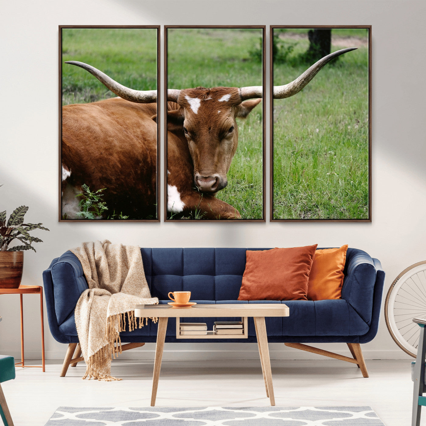 MGV-FC-48X32-3P - Longhorn Cow Animal Wall Art Canvas Print