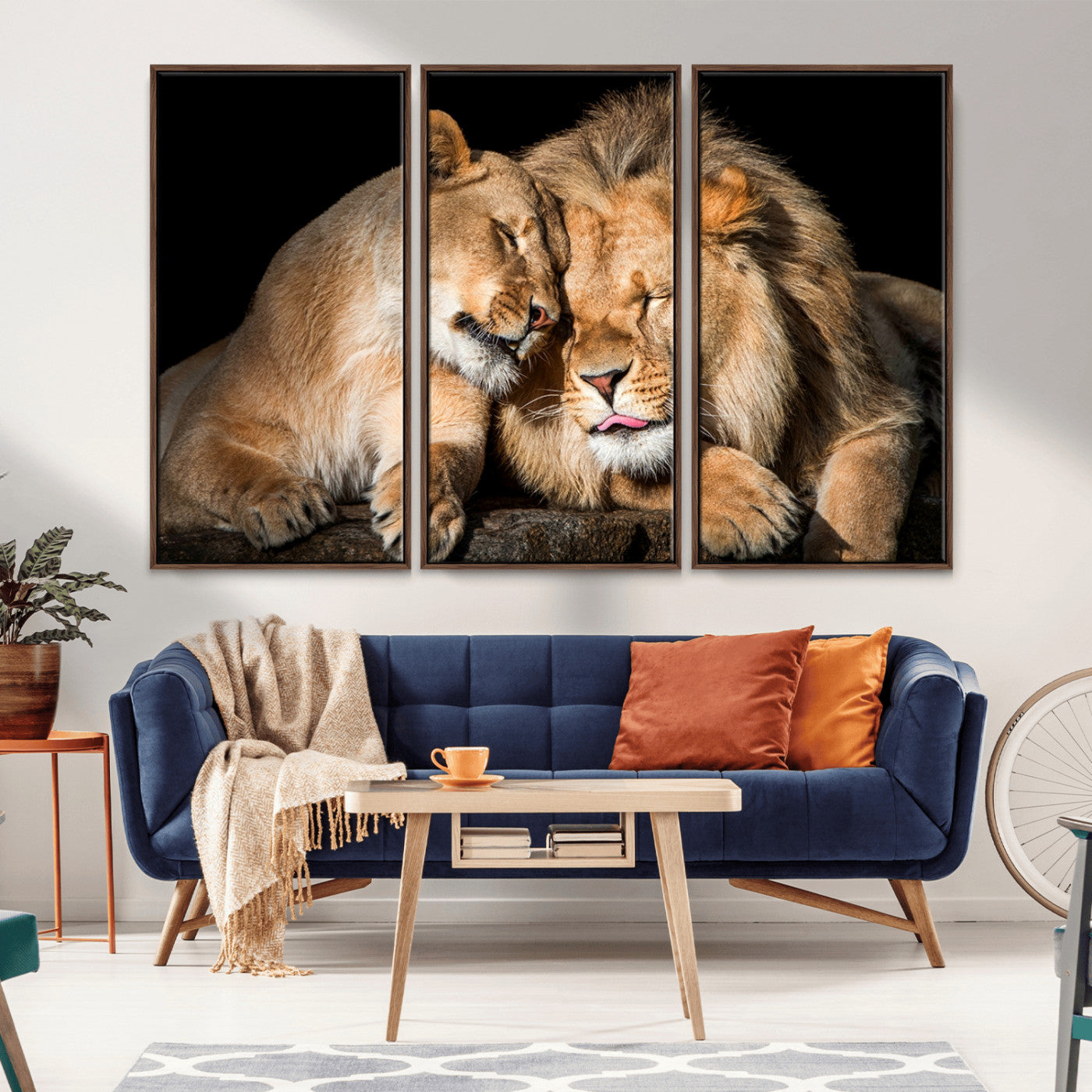 MGV-FC-48X32-3P - Lion and Lioness Wall Art Print Canvas | 3-Panel African Wildlife Canvas Print | Animal-Themed Art