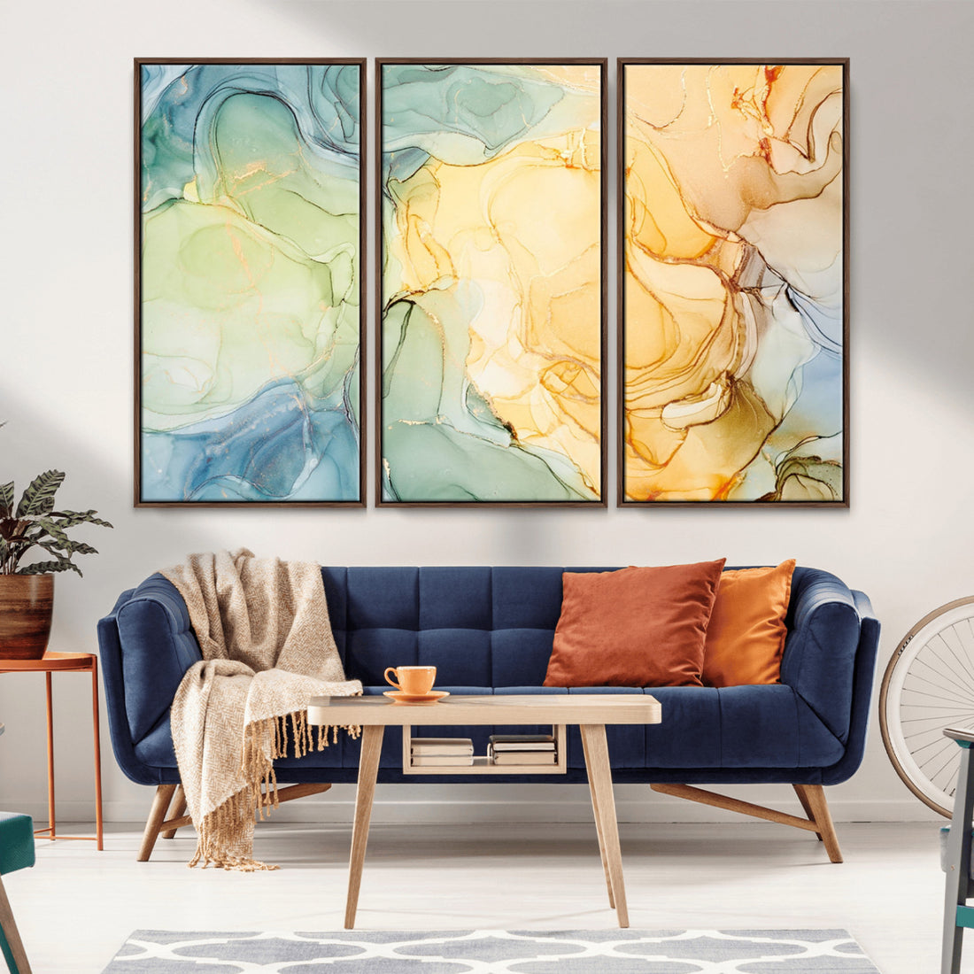 Green and Yellow Marble Fluid Effect Wall Art | Abstract Canvas Print