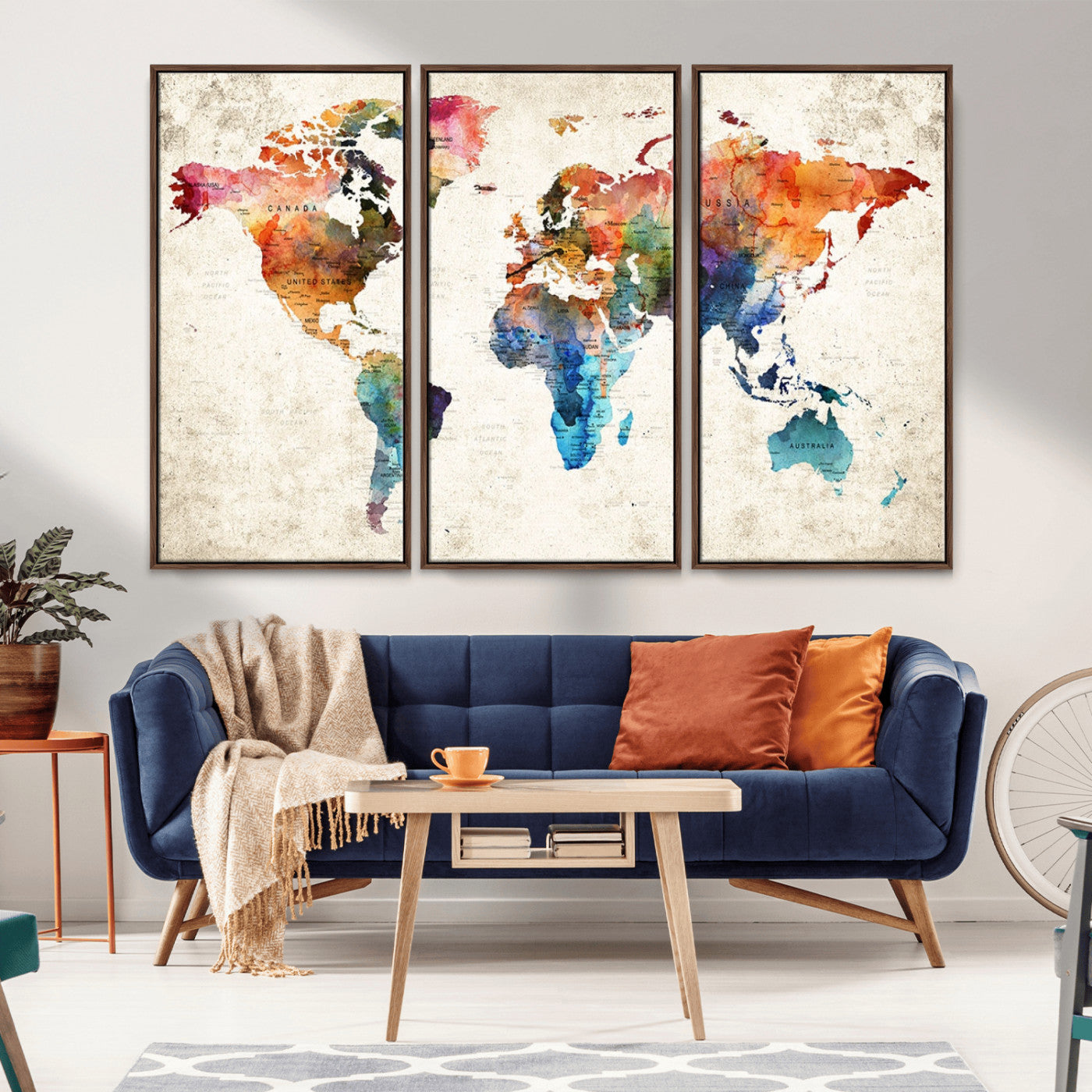MGV-FC-48X32-3P - Push Pin World Map Canvas Print – Framed Wall Art for Couples to Track Their Travels – Anniversary