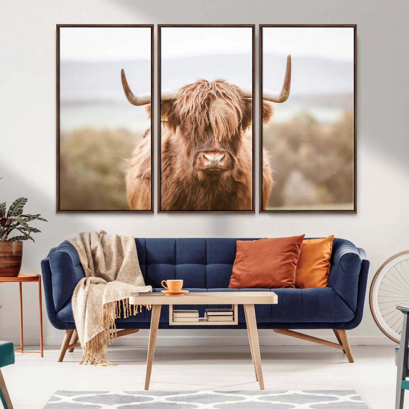 MGV-FC-48X32-3P - Scottish Serene Highland Cow Canvas Wall Art – Serene Highland Cow in Natural Pastel Tones – Ready