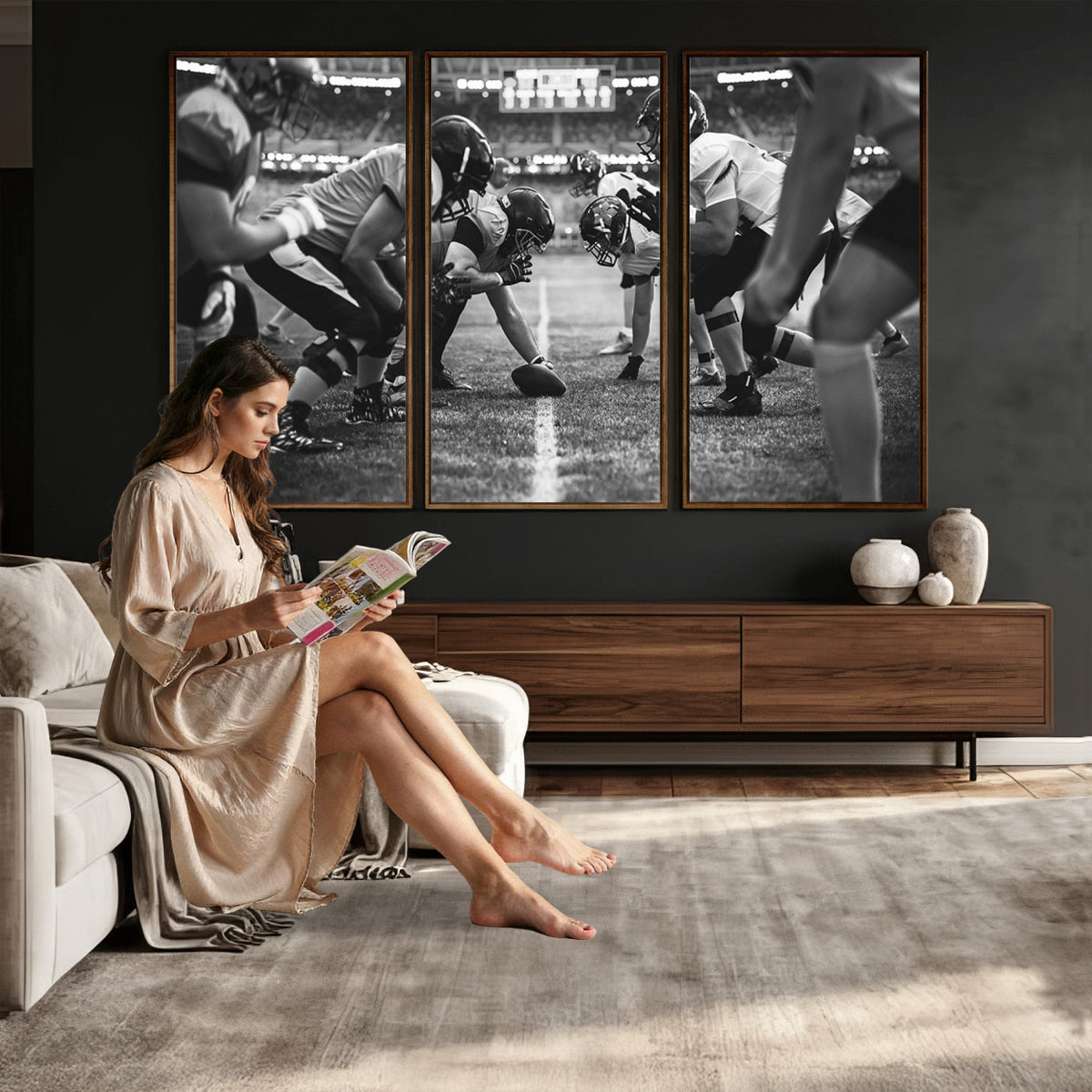 13273-MGV-CV-36X24 - American Football Wall Art Canvas Print Framed Stadium Sport