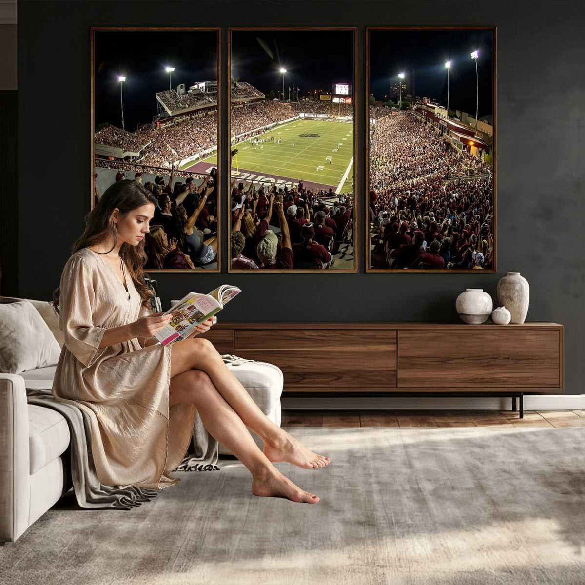 94126-MGV-CV-36X24 - Washington-Grizzly Stadium Canvas Wall Art | Exciting Game Night Atmosphere in Panoramic View