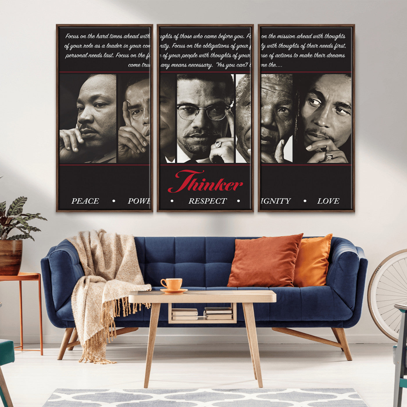 MGV-FC-48X32-3P - Thinkers of Wall Art Canvas Print - Inspirational Wall Art Featuring Icons of Peace, Power, and