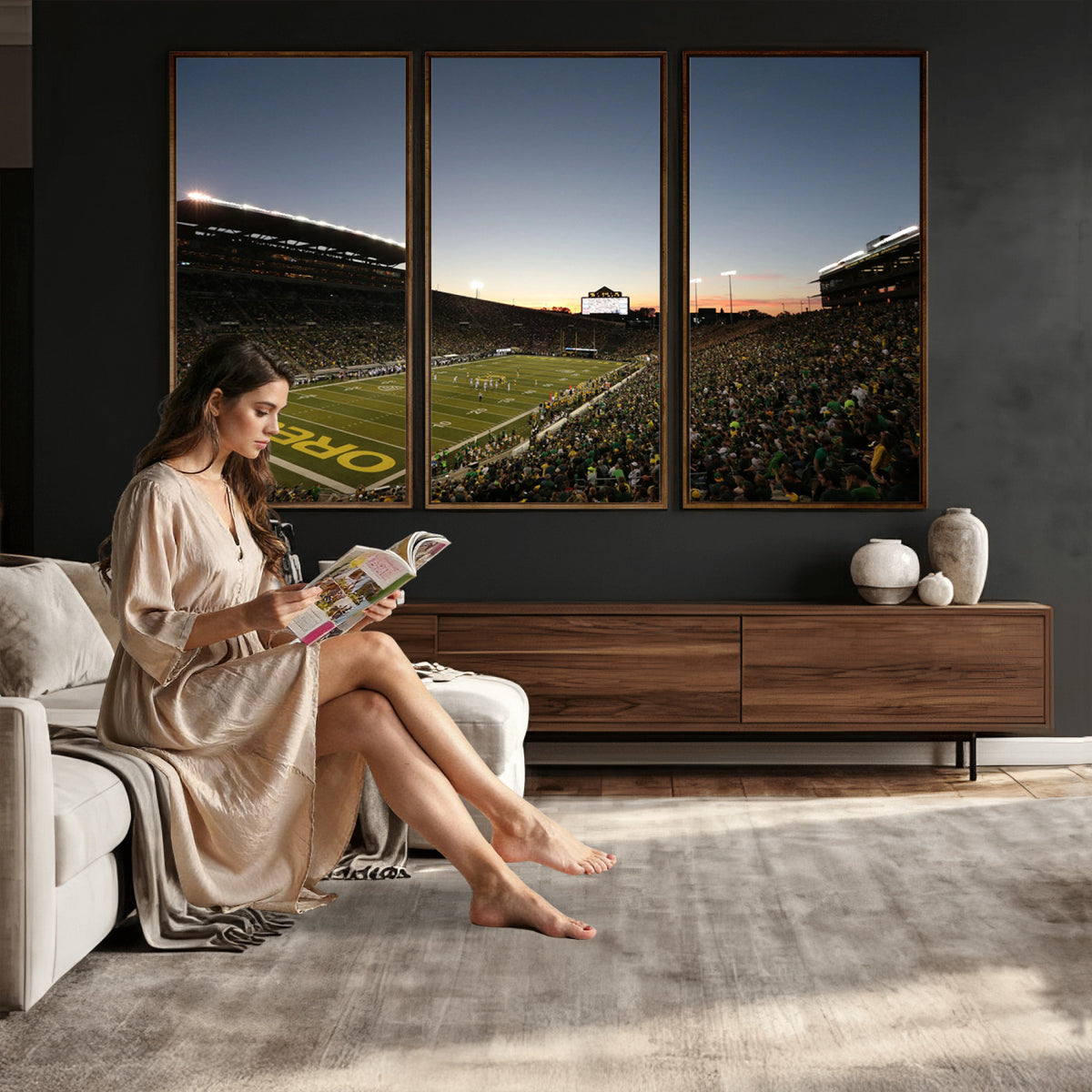 21429-MGV-CV-36X24 - Oregon Ducks Football Team Print - Eugene Autzen Stadium Wall Art Canvas Print