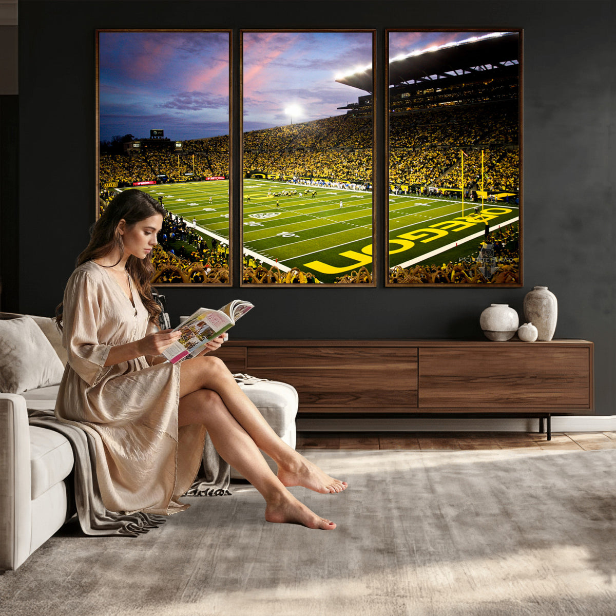 72017-MGV-CV-36X24 - University of Oregon Ducks Football Team Print, Eugene, Framed and Ready to Hang