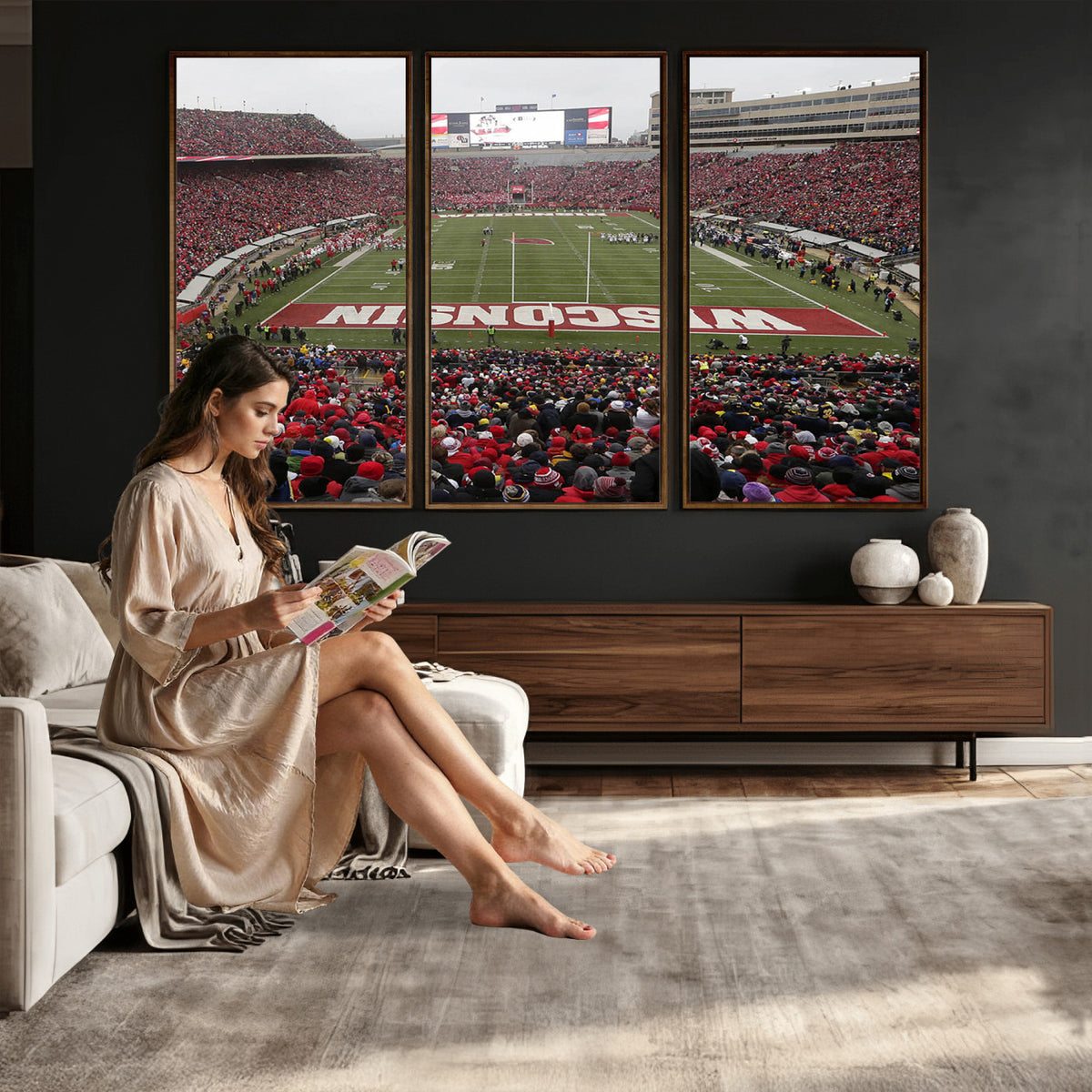 23461-MGV-CV-36X24 - Wisconsin Badgers Team Print Canvas, Madison Camp Randall Stadium Wall Art