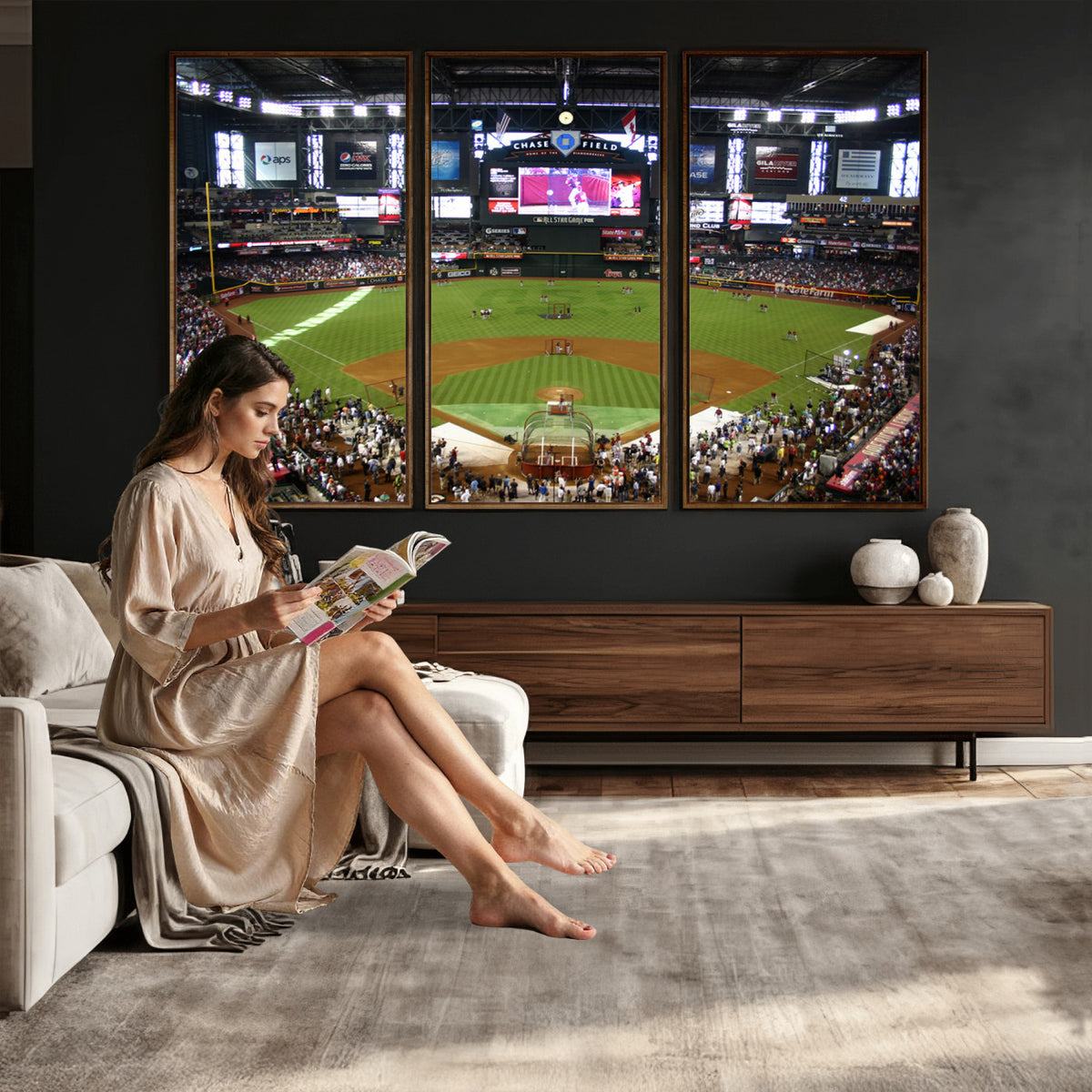 91630-MGV-CV-36X24 - Arizona Diamondbacks Baseball Team Print, Phoenix Chase Field Baseball Stadium Wall Art