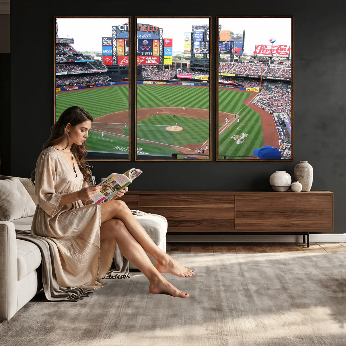 64829-MGV-CV-36X24 - New York Mets Baseball Team Print, Citi Field Baseball Stadium Wall Art
