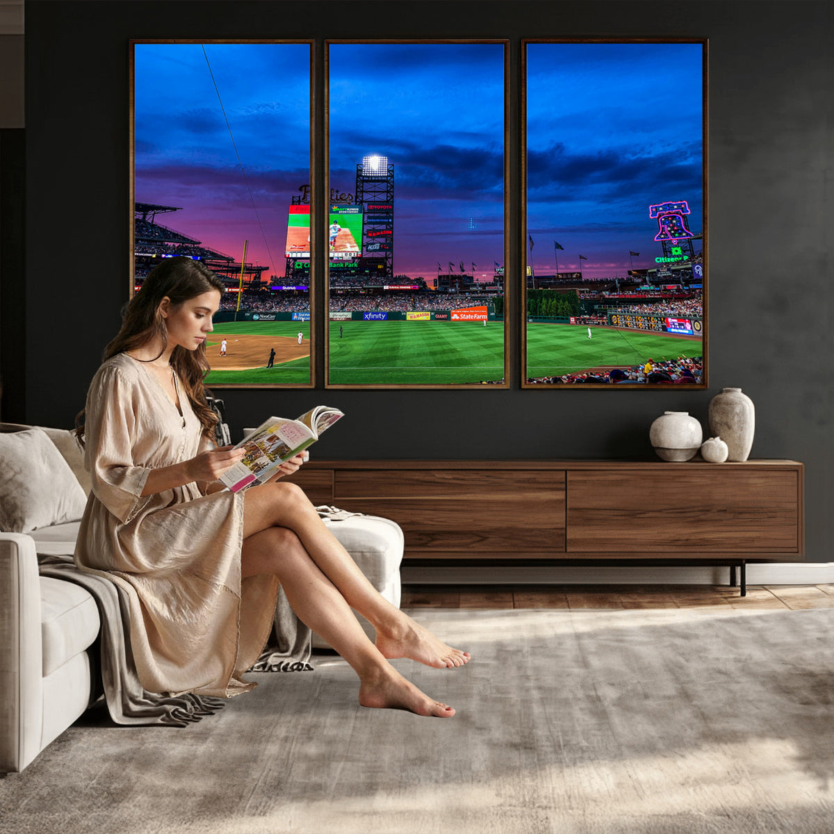 20427-MGV-CV-36X24 - Philadelphia Phillies Baseball Team Print, Citizens Bank Park, Extra Large Game Room Wall Decor