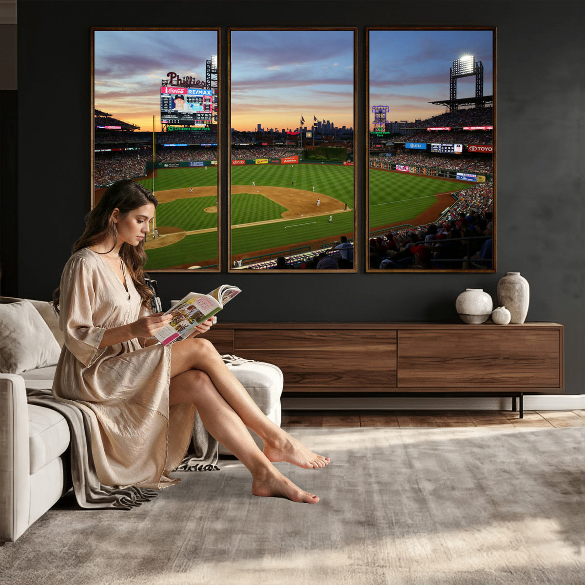 13778-MGV-CV-36X24 - Citizens Bank Park Philadelphia Phillies Wall Art Canvas | 3-Panel Canvas Print of Phillies Stadium