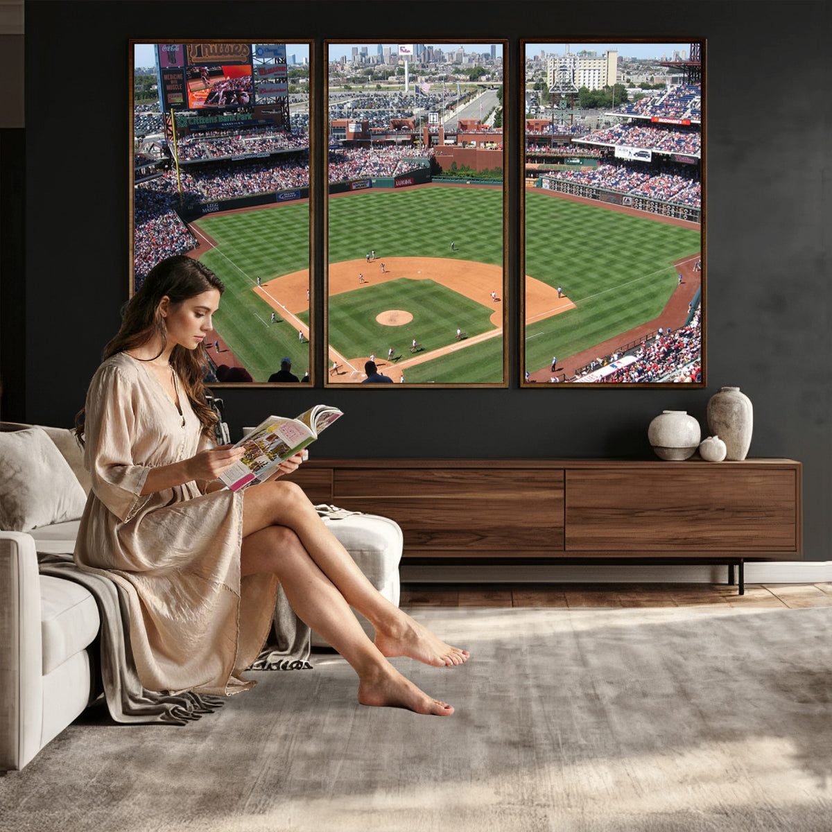 85755-MGV-CV-36X24 - Philadelphia Phillies Baseball Team Print - Philadelphia Citizens Bank Park Stadium Wall Art Canvas