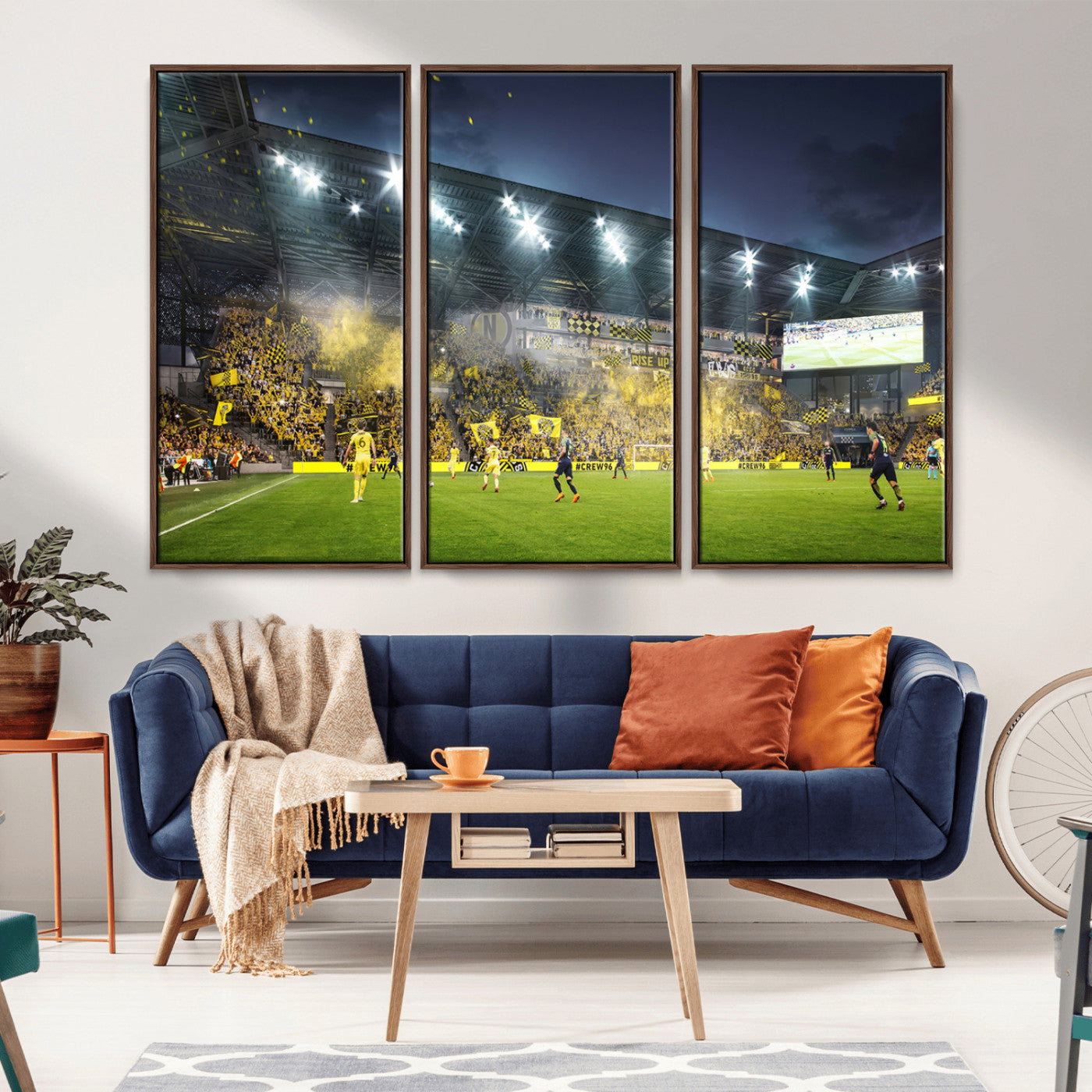MGV-FC-48X32-3P - Columbus Crew Stadium Match Triple Canvas Wall Art - Dynamic MLS Game Scene Canvas Wall Art