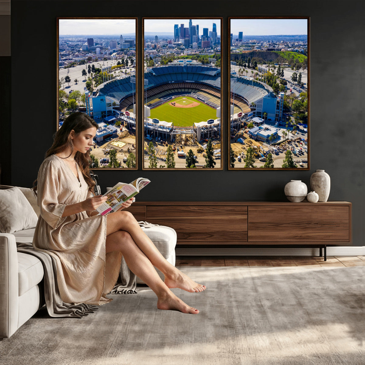 58596-MGV-CV-36X24 - Los Angeles Dodgers Dodger Stadium Wall Art Canvas Print, Extra Large Game Room Wall Decor