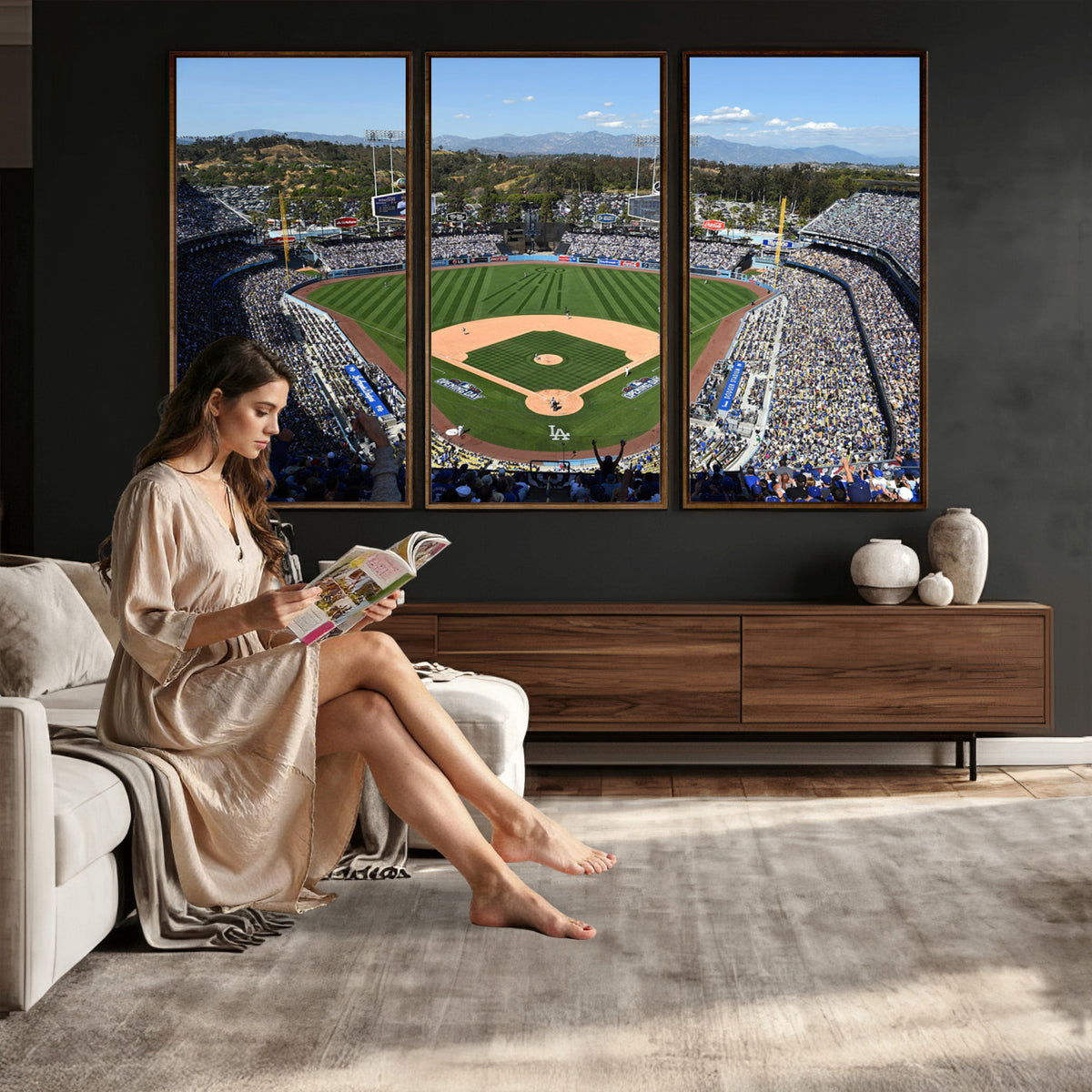 20436-MGV-CV-36X24 - Los Angeles Dodgers Dodger Stadium Wall Art Canvas Print, Framed and Ready to Hang
