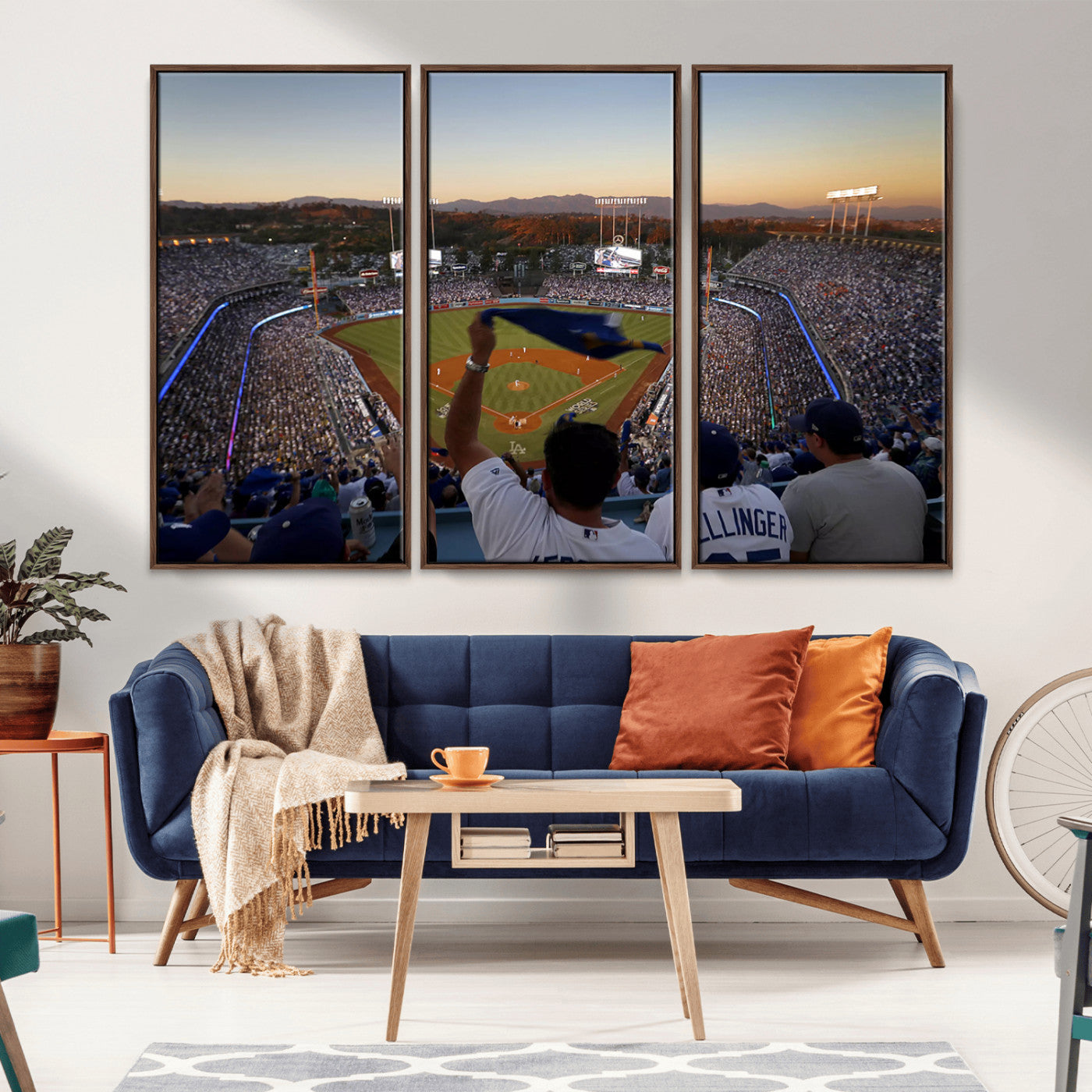MGV-FC-48X32-3P - Dodger Stadium Sunset Game Triple Canvas Wall Art - Los Angeles Dodgers MLB Match