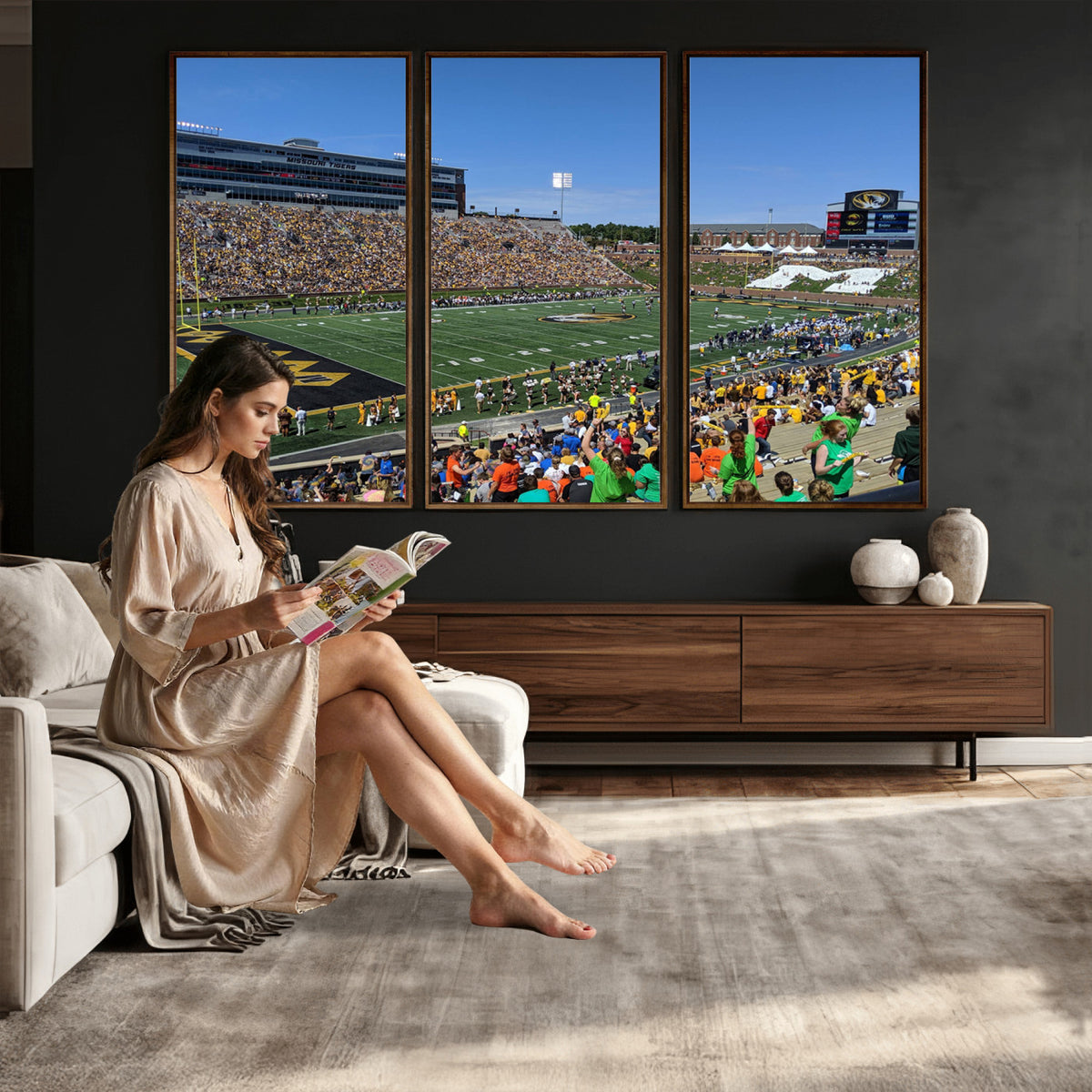 38399-MGV-CV-36X24 - University of Missouri Tigers Football Team Print, Columbia Faurot Field Memorial Stadium Wall Art