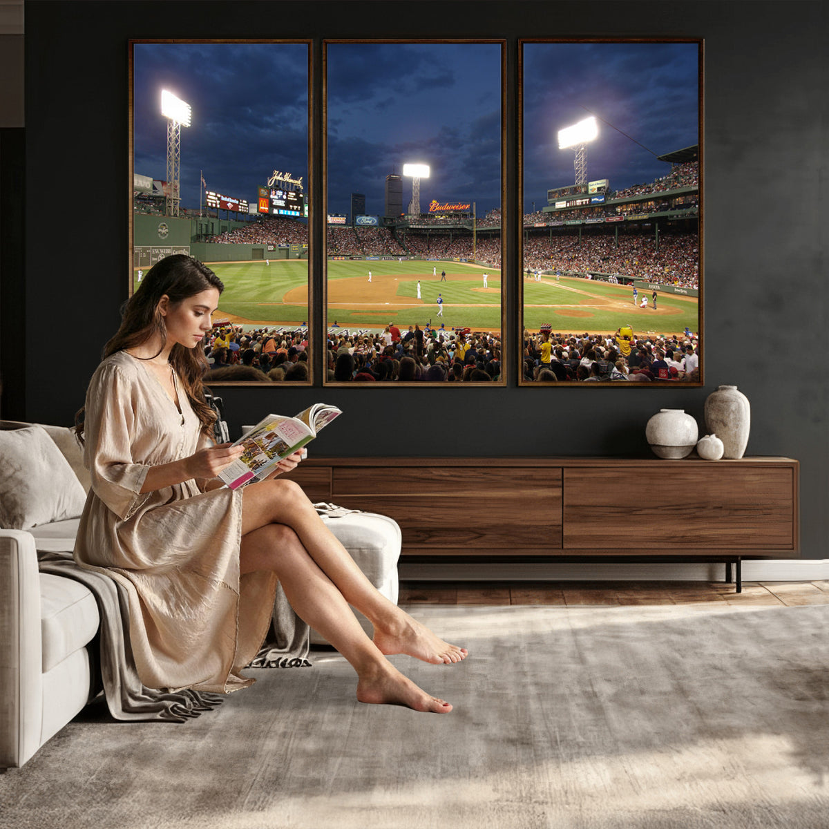 85099-MGV-CV-36X24 - Boston Red Sox Baseball Team Print Canvas, Massachusetts Fenway Park Stadium Wall Art