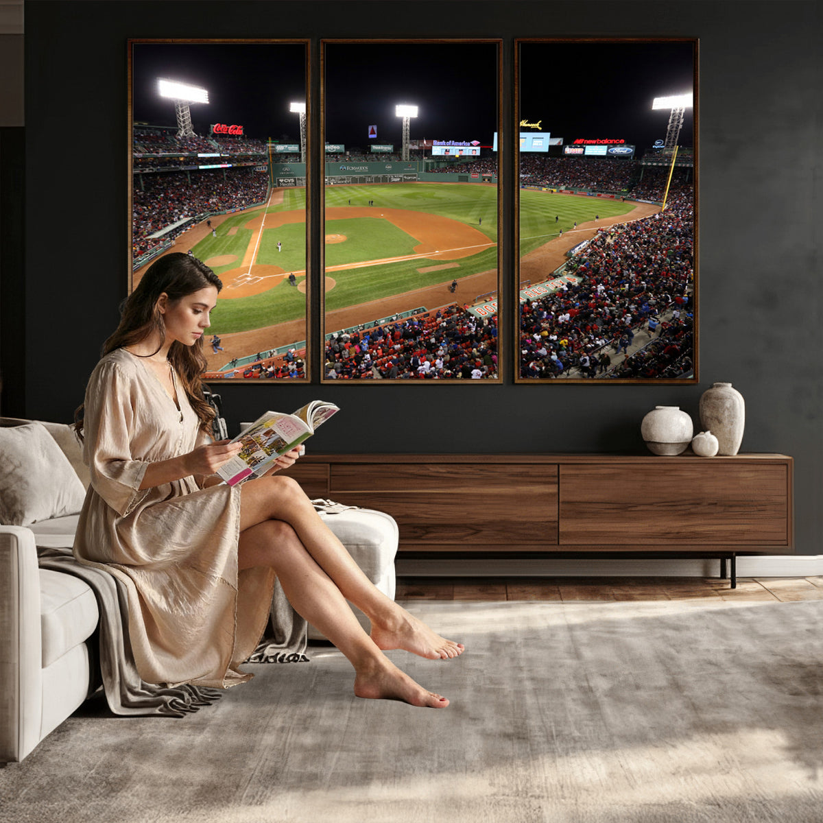 41158-MGV-CV-36X24 - Boston Red Sox Baseball Team Print, Massachusetts Fenway Park Stadium Wall Art