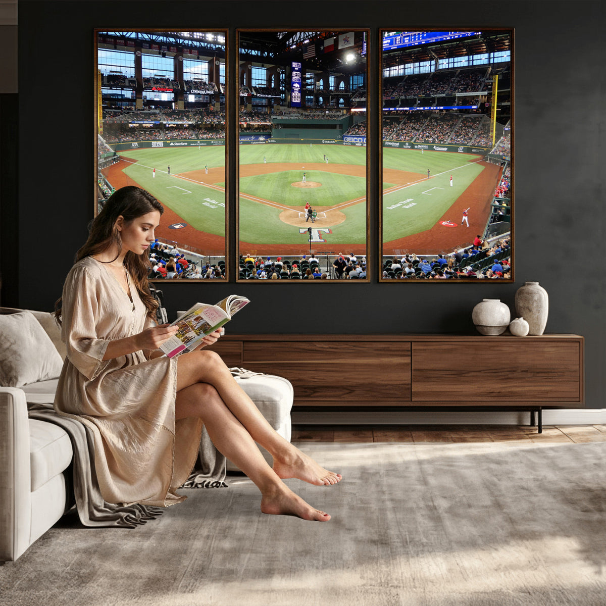 78468-MGV-CV-36X24 - Texas Rangers Baseball Team Print, Arlington Globe Life Field Stadium Wall Art