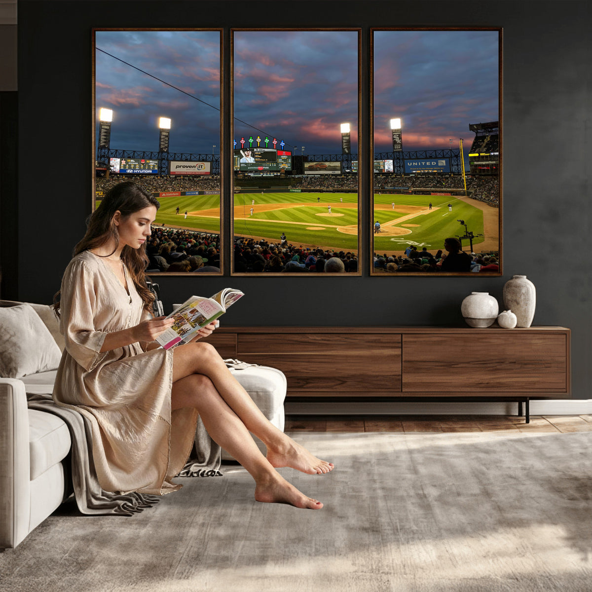 96063-MGV-CV-36X24 - Chicago White Sox Baseball Team Print Canvas, Guaranteed Rate Field, Framed and Ready to Hang