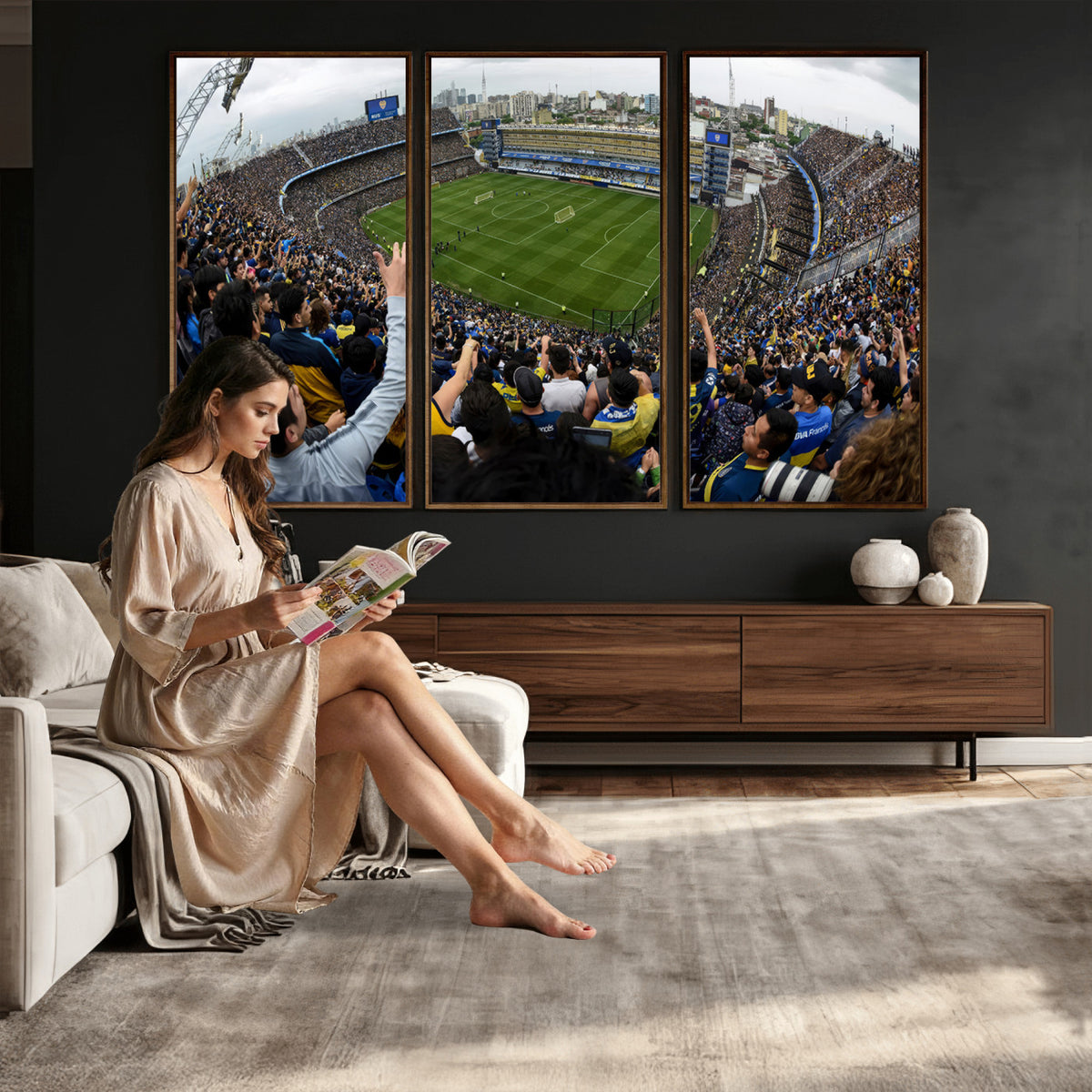 23173-MGV-CV-36X24 - Boca Juniors Soccer Team Print, Buenos Aires Bombonera, Framed and Ready to Hang