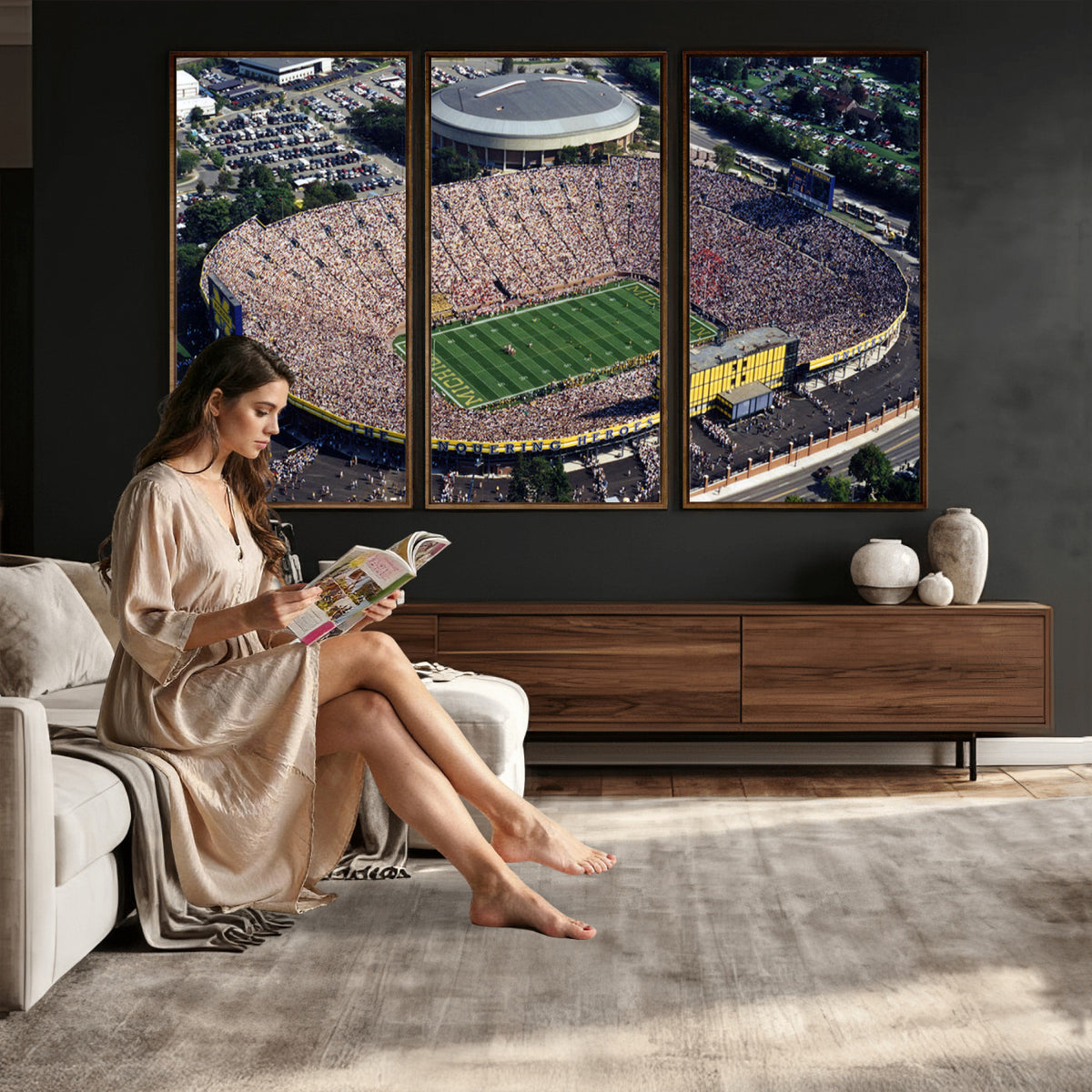 27314-MGV-CV-36X24 - Michigan Wolverines Football Team Print, Ann Arbor Michigan Stadium Wall Art