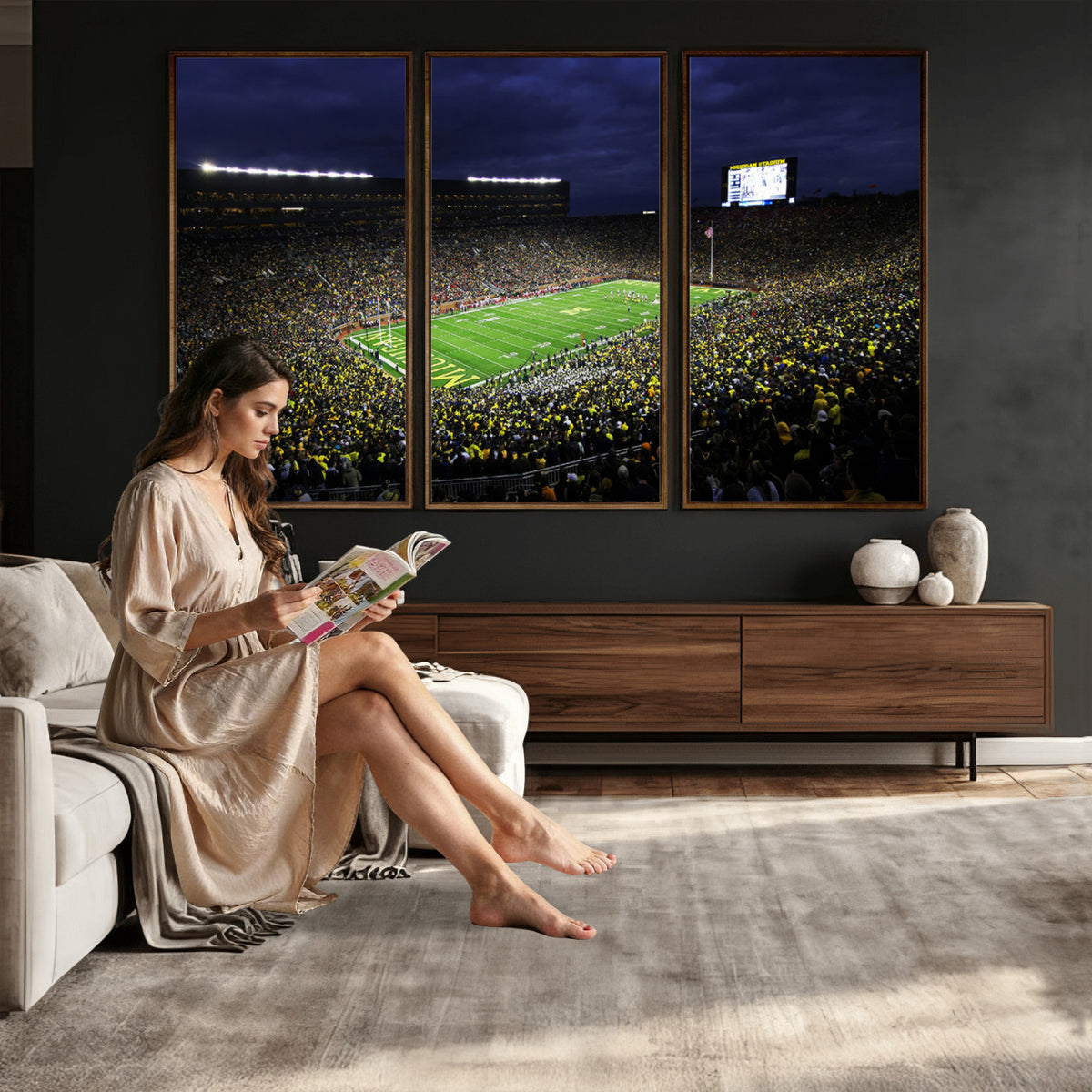 15448-MGV-CV-36X24 - Michigan Wolverines Football Canvas Wall Decor, Football Team Print, Ann Arbor Michigan Stadium