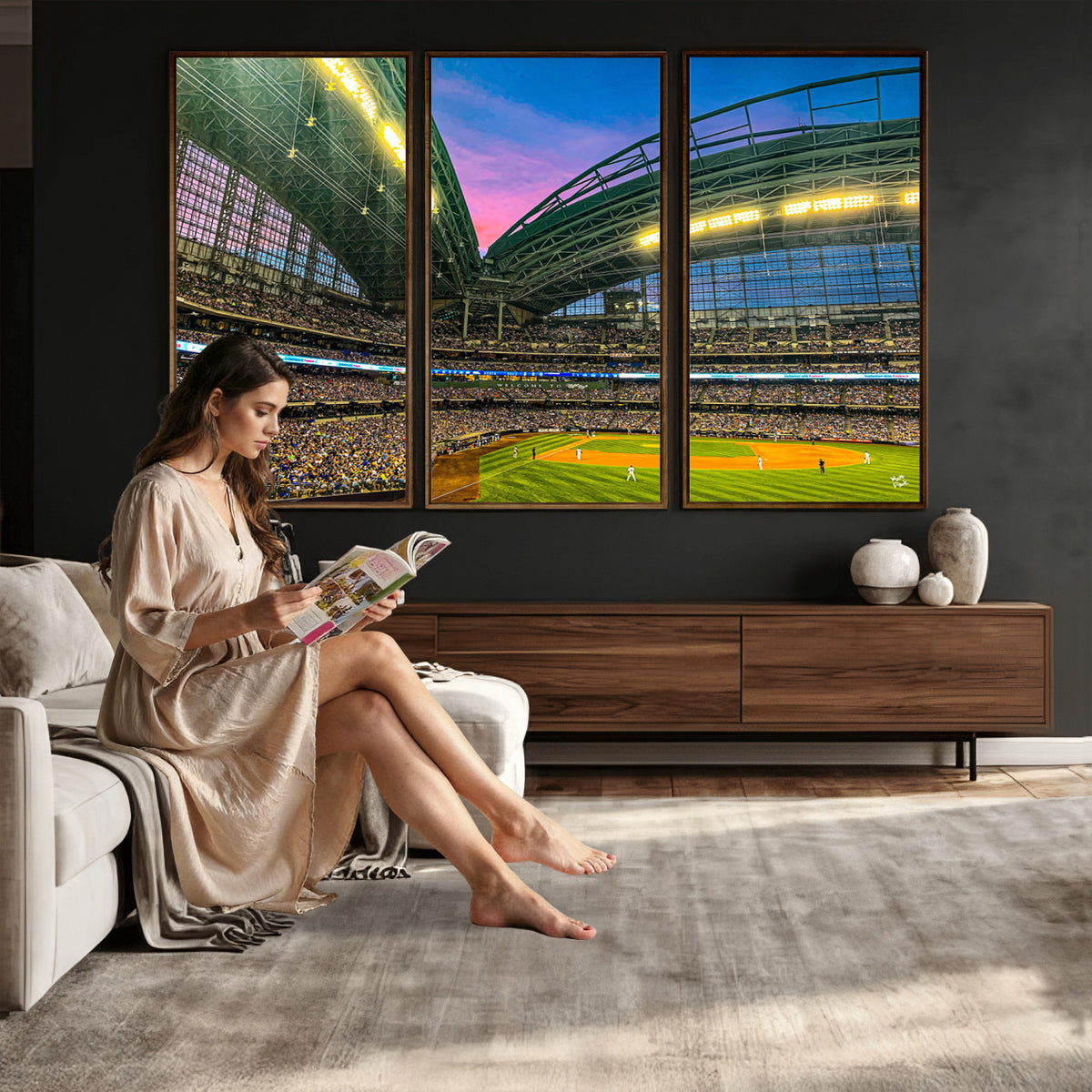 17006-MGV-CV-36X24 - Milwaukee Brewers Baseball Team Print Canvas, American Family Field Stadium Wall Art