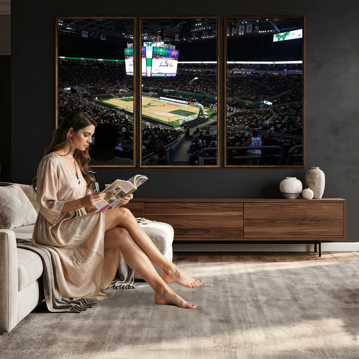 69882-MGV-CV-36X24 - Milwaukee Bucks Basketball Print, Fiserv Forum Stadium Wall Art