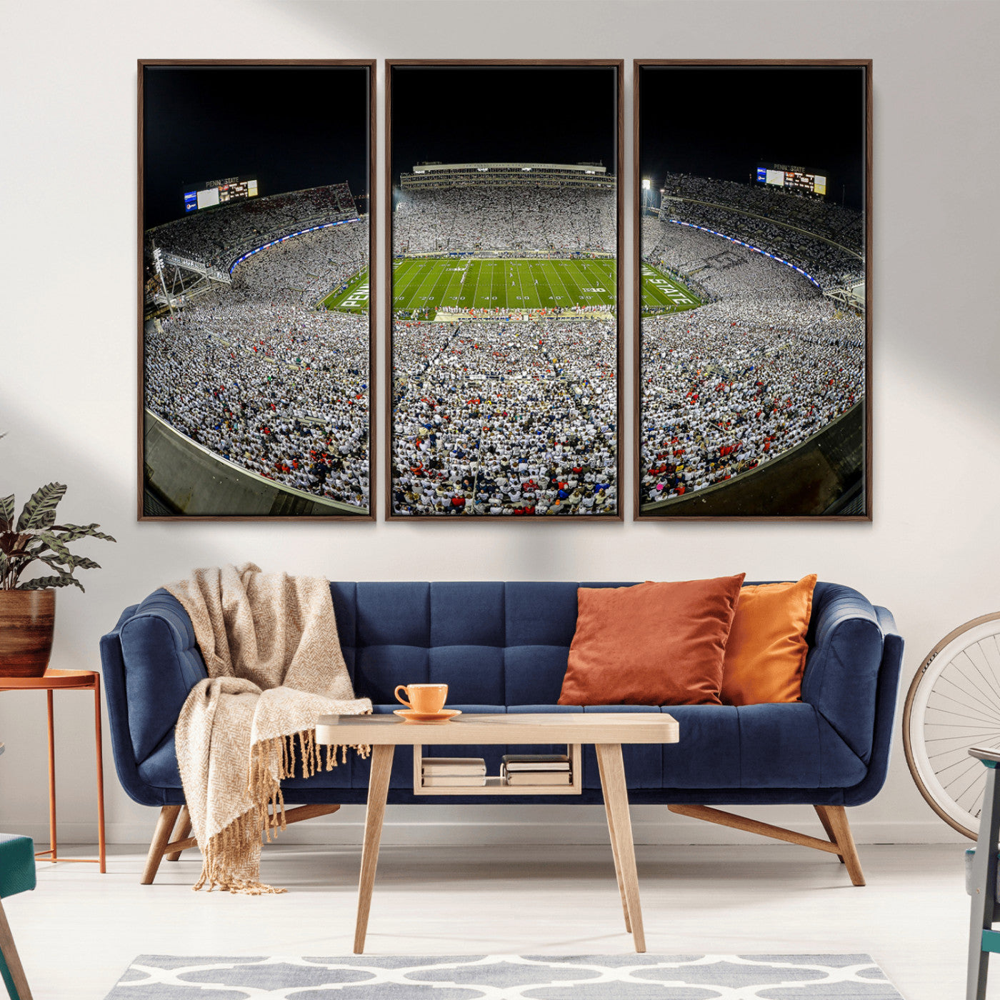 MGV-FC-48X32-3P - Beaver Stadium Night Game Triple Canvas Wall Art - Penn State Nittany Lions Football Match