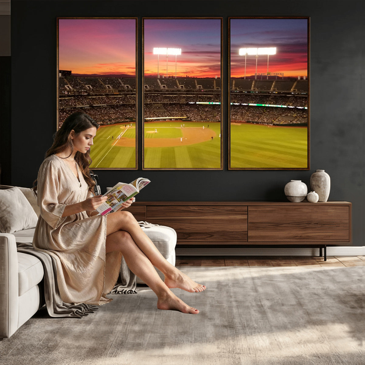 73718-MGV-CV-36X24 - Oakland Athletics Baseball Team Print, Oakland Coliseum