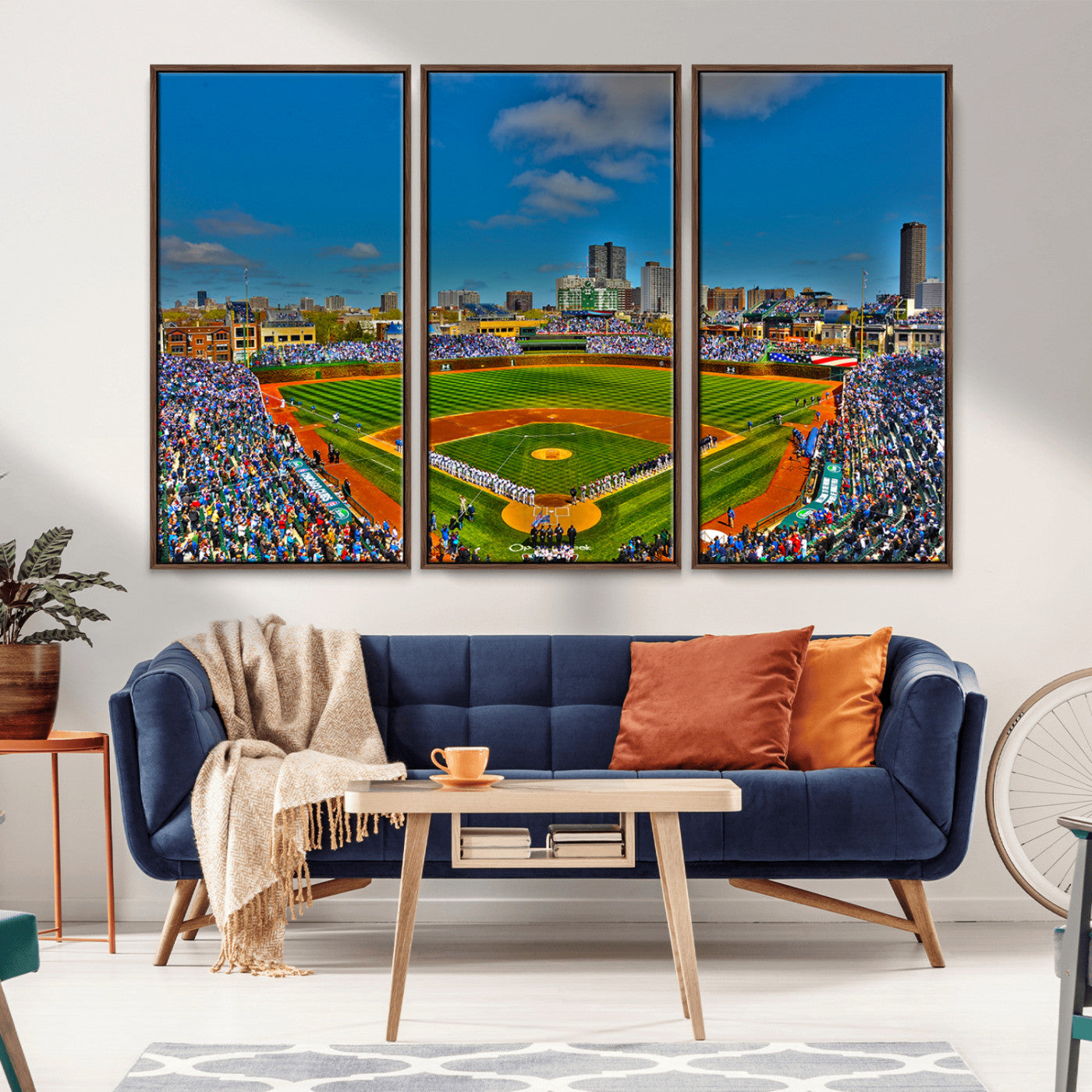 MGV-FC-48X32-3P - Wrigley Field Chicago Cubs Canvas Wall Art - Iconic Baseball Stadium Print for Sports Lovers - Ready