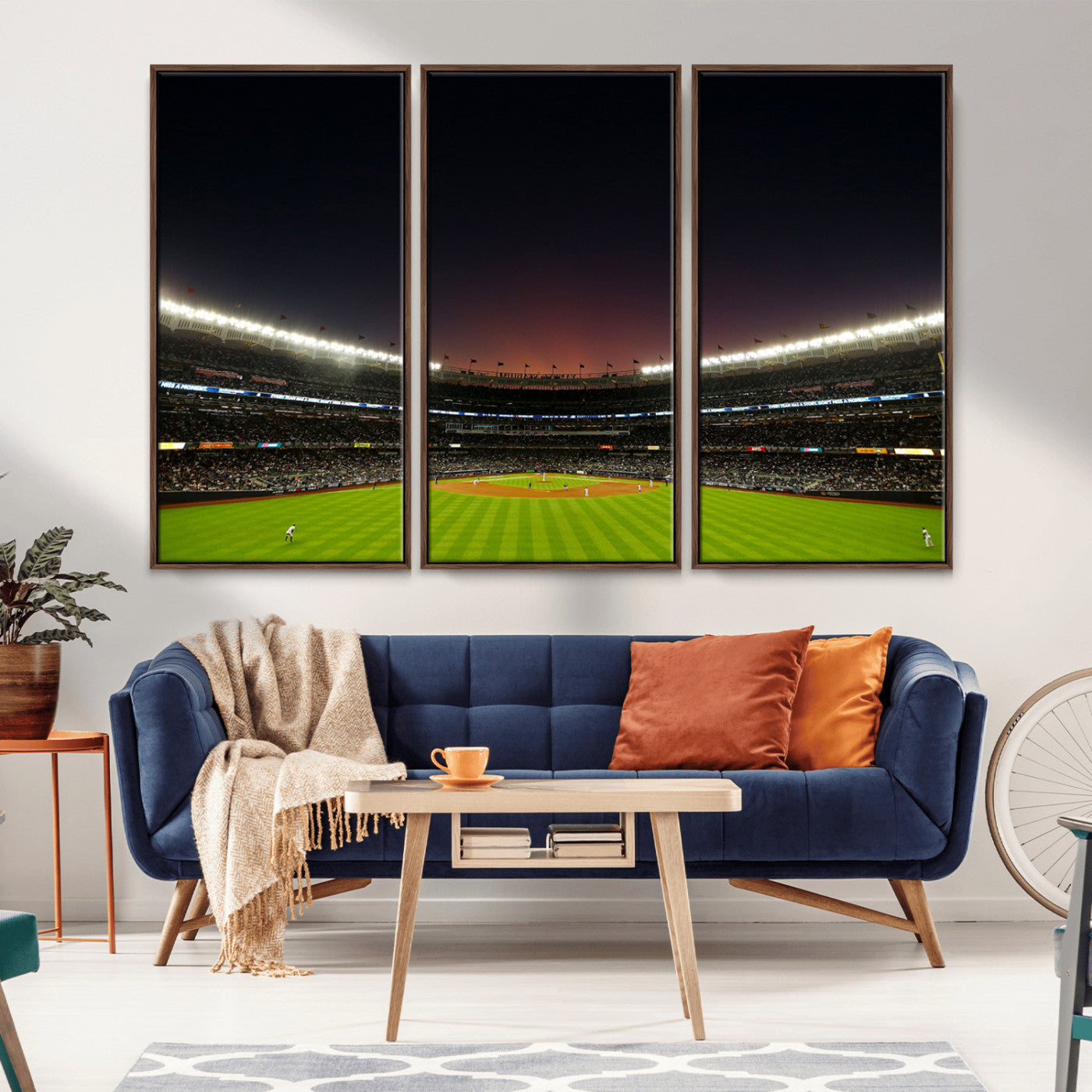 MGV-FC-48X32-3P - Yankee Stadium Night Game Triple Canvas, Yankee Stadium Canvas Wall Art - New York Yankees MLB Match