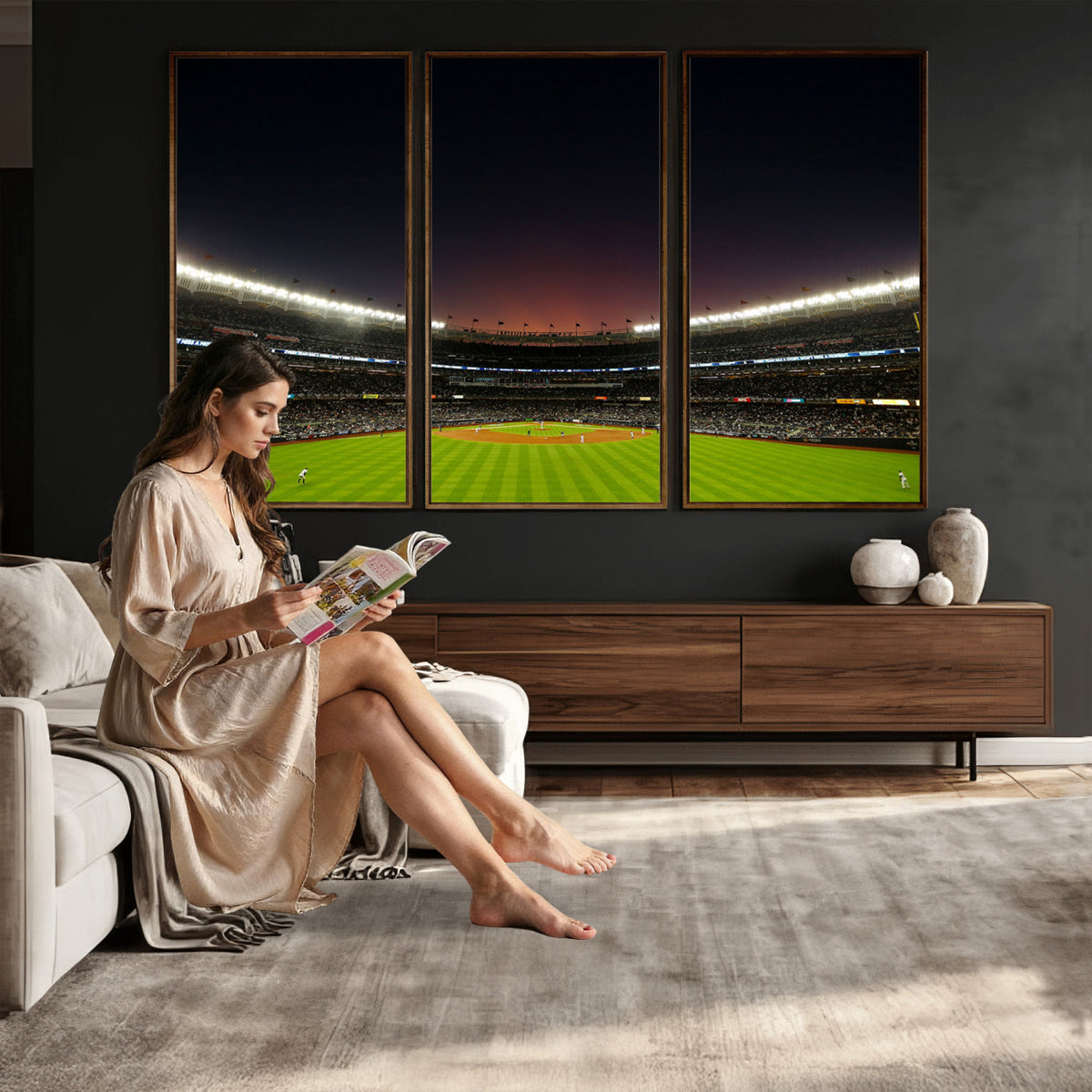 59138-MGV-CV-36X24 - Yankee Stadium Night Game Triple Canvas, New York Yankees Stadium Wall Art