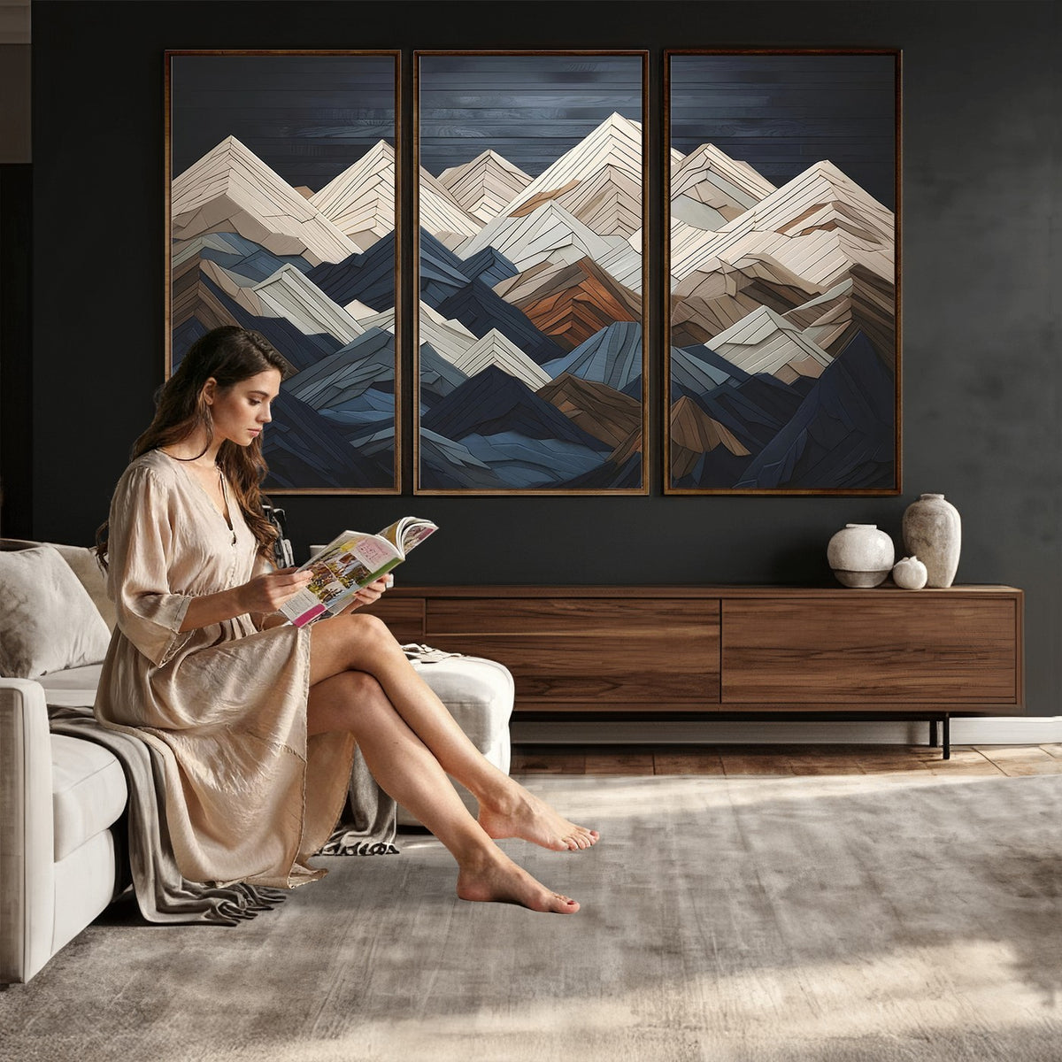 12896-MGV-CV-24X16 - Mountain Wall Art, Modern Abstract Landscape Canvas Print