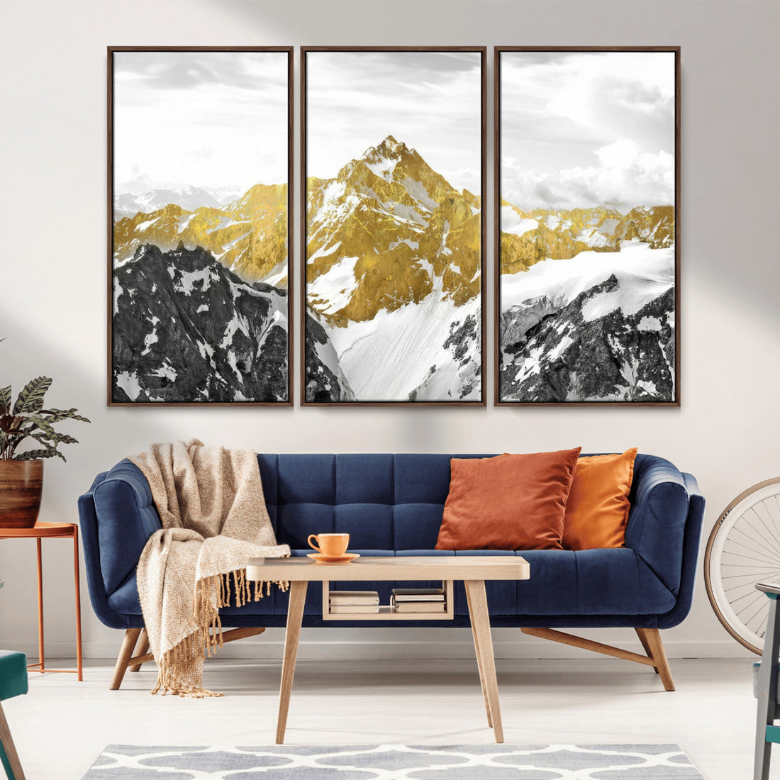 Gold Abstract Mountains Wall Art Print on Canvas, Nature Wall Art Print