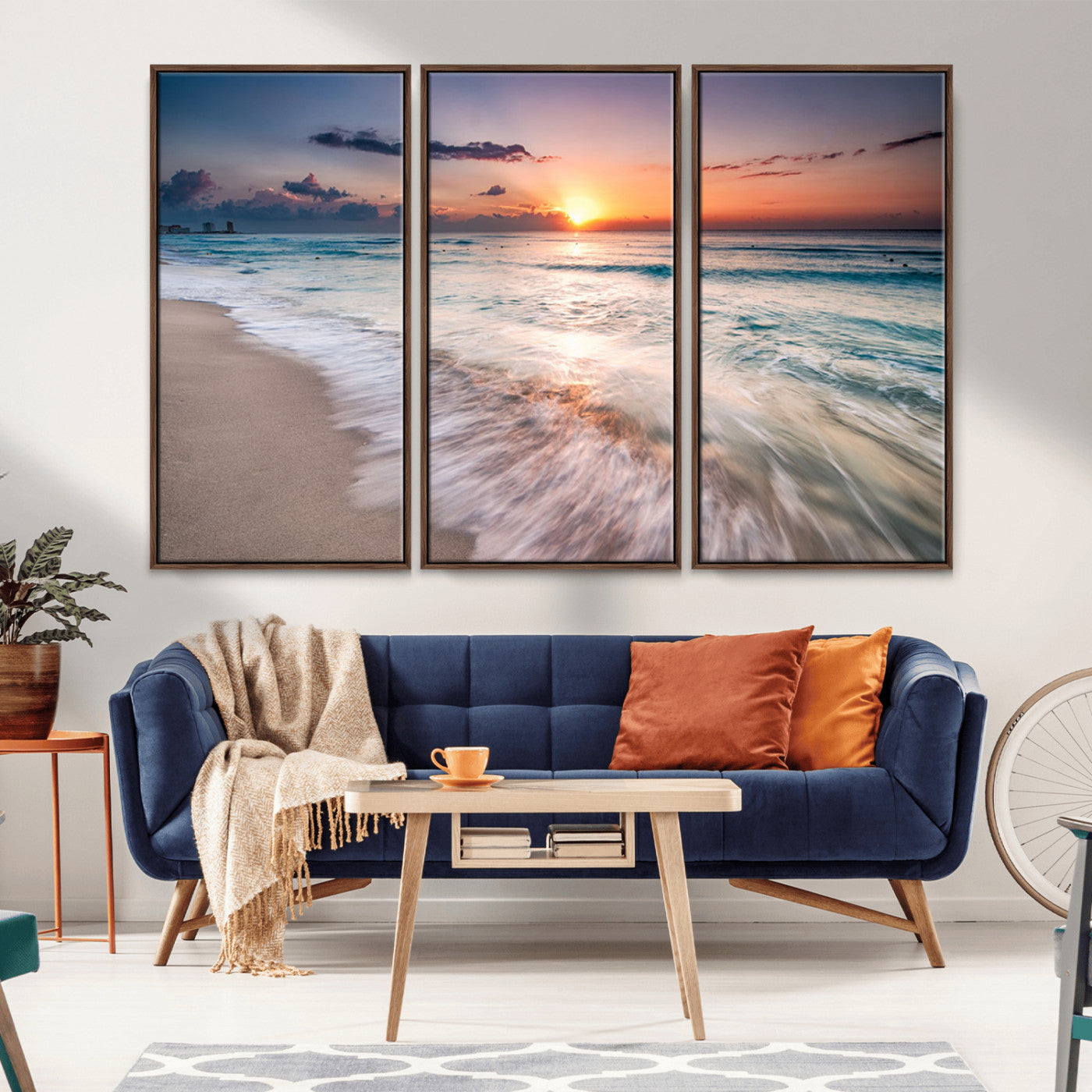 MGV-FC-48X32-3P - Sunset Beach Wall Art – Soothing Coastal Landscape, Ready to Hang for Tranquil Home Decor