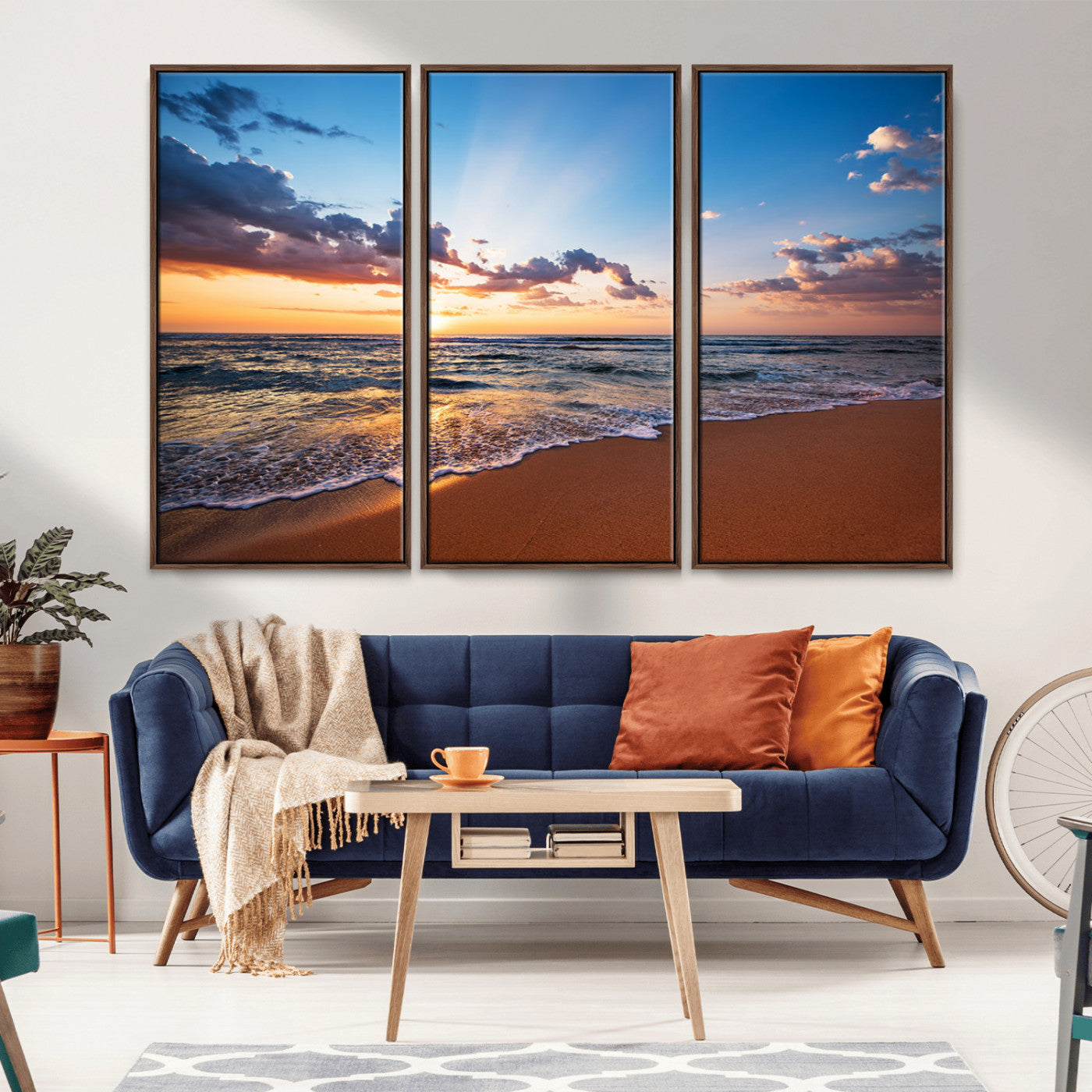 MGV-FC-48X32-3P - Golden Hour Beach Sunset Wall Art | Canvas Print | Ready to Hang | Coastal Wall Art for Living Room