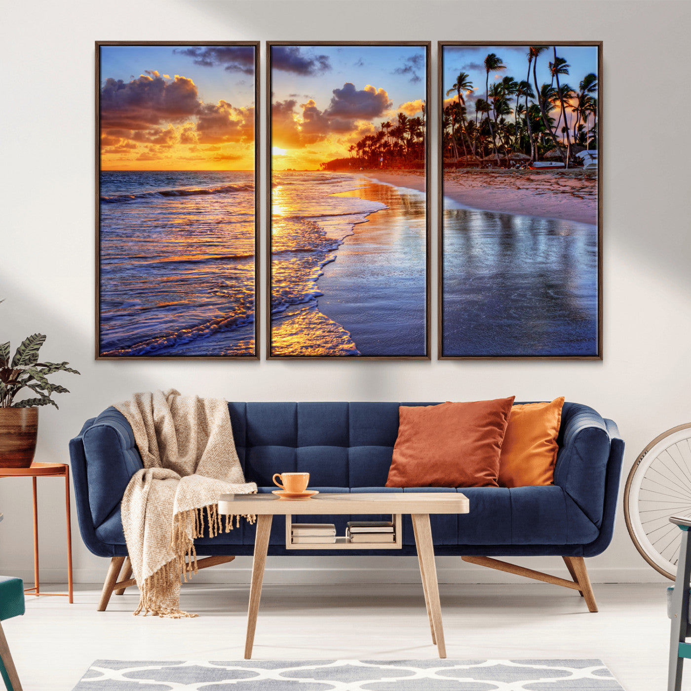 MGV-FC-48X32-3P - Serene Beach Sunset Wall Art Canvas- Coastal Seascape Print for Living Room or Bedroom, Ocean Waves