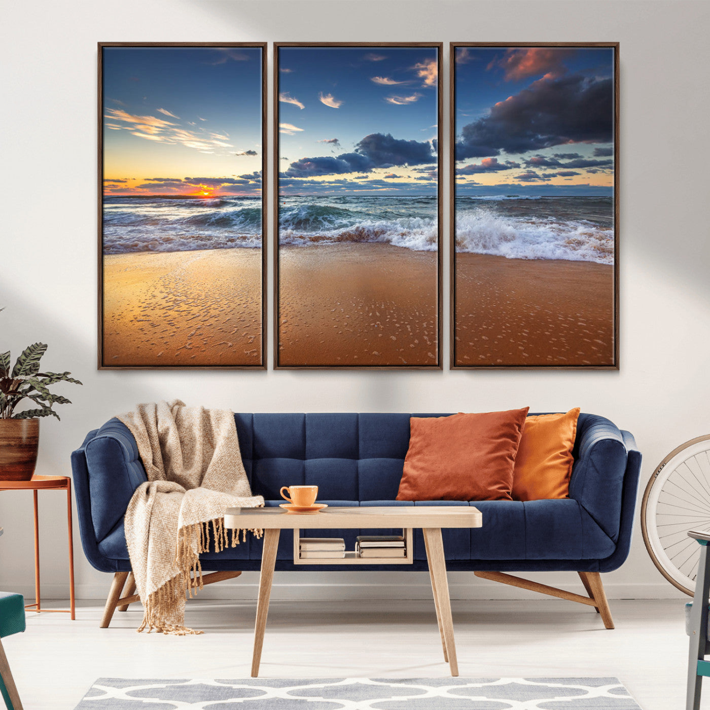 MGV-FC-48X32-3P - Beach Canvas Wall Art - Coastal Seascape Print for Living Room or Bedroom, Ocean Waves on Sand,