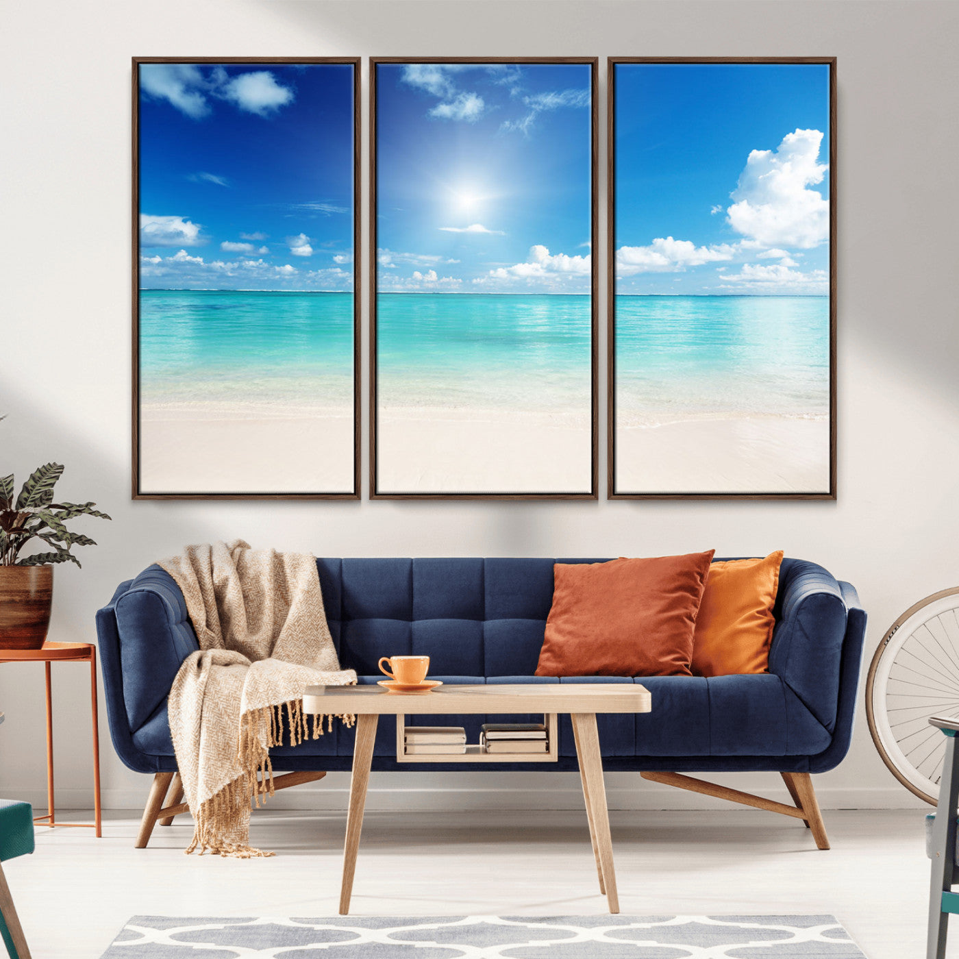 MGV-FC-48X32-3P - Blue Ocean Wall Art Canvas Print - Tranquil Ocean Paradise Triptych Wall Art - Ready to Hang Beach